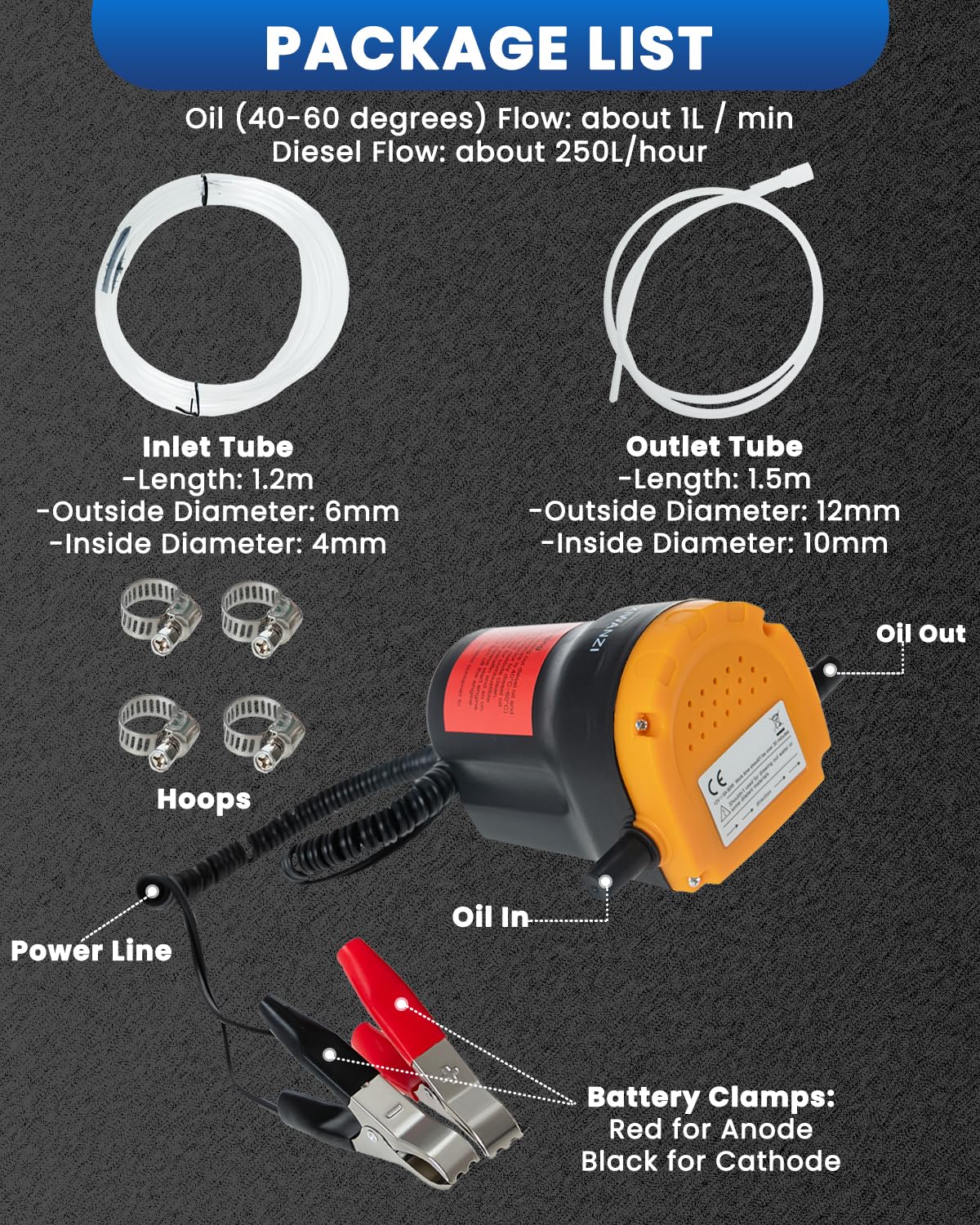 12V 60W Oil Extractor Pump - Universal Oil Change Pump for Boats, Motorcycles, Cars & Lawn Equipment - Perfect for DIY Auto Maintenance & Marine Engine Care