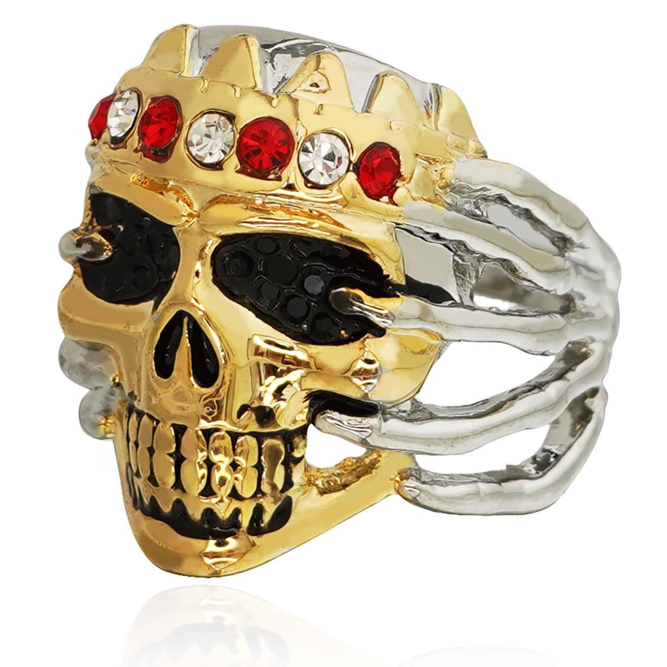 Gothic Skull Head Ring for Men - CZ Crown Punk Jewelry, Black Eye Skull King Ring for Halloween, Biker, Vintage Cocktail Party, Punk Fashion Accessory - Perfect for Gothic Parties, Biker Events & Punk Style Outfits
