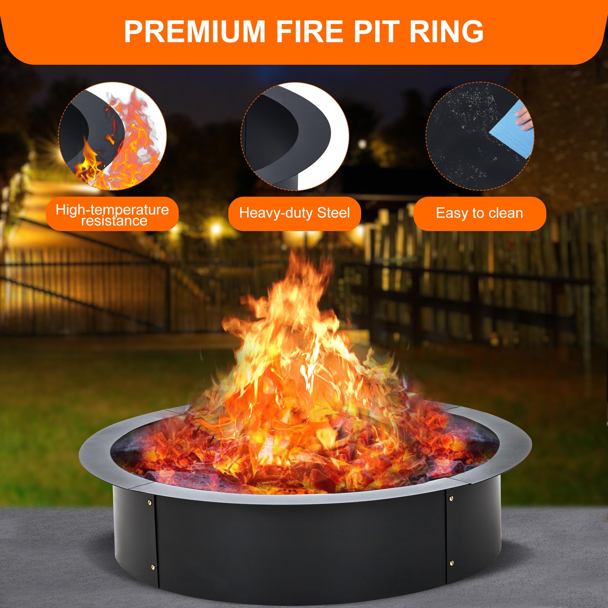 GARVEE 30 Inch Heavy Duty Fire Pit Ring - 2.5MM Thick Steel Rust Resistant Outdoor Fire Pit - 36 Inch Outer Diameter for In-Ground or Above Ground Installation - Perfect for Backyard, Patio, and Camping Fire Pits
