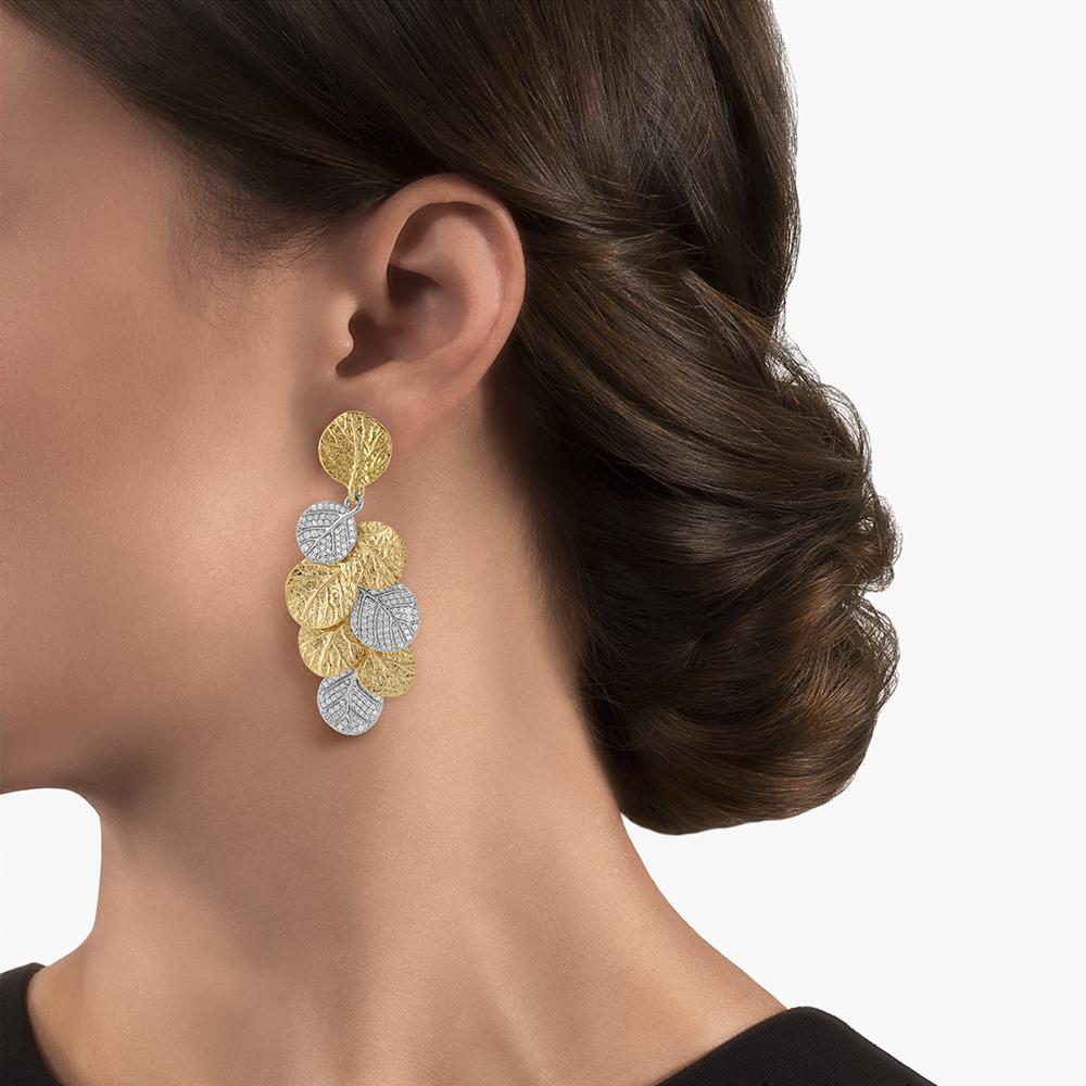 Exquisite Botanical Leaf Earrings with Genuine Diamonds - Elegant Nature-Inspired Jewelry for Women - Perfect for Weddings, Parties & Special Occasions