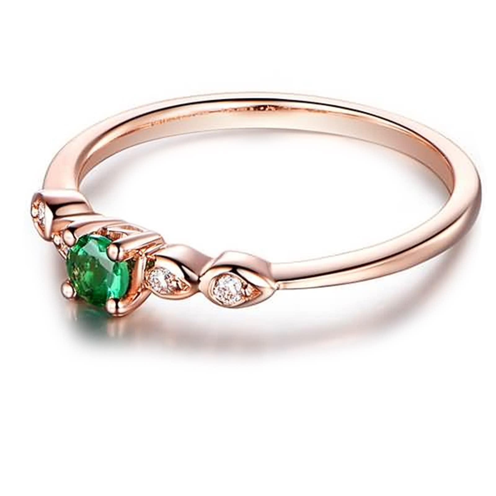 18K Yellow Gold Women's Emerald Engagement Ring - 0.15ct Green Gemstone for Proposal, Anniversary & Special Occasions