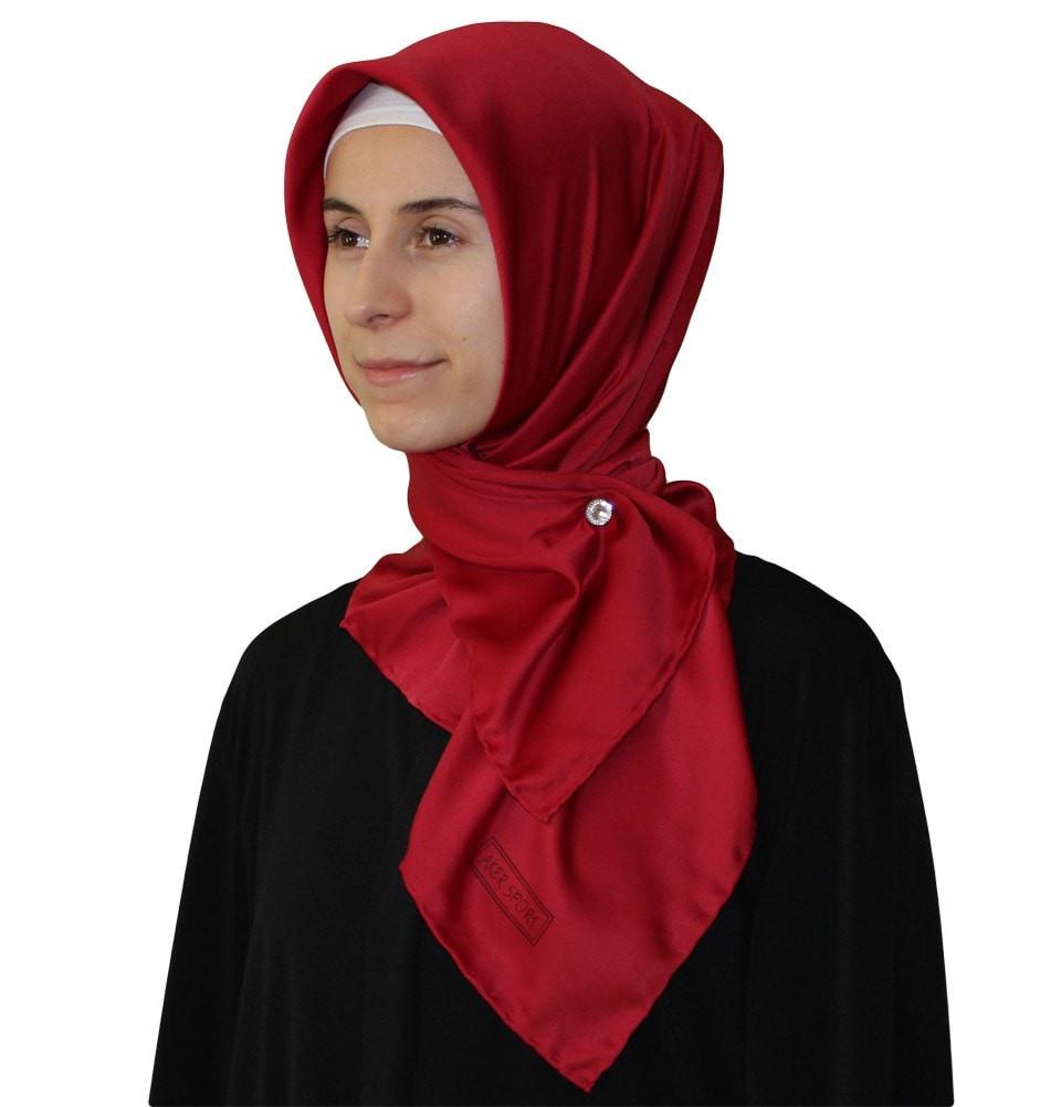 Aker Satin Square Hijab Scarf 4072 Red - Soft Muslim Headscarf for Women, Breathable & Stylish Prayer Shawl - Perfect for Daily Wear, Work, and Special Occasions