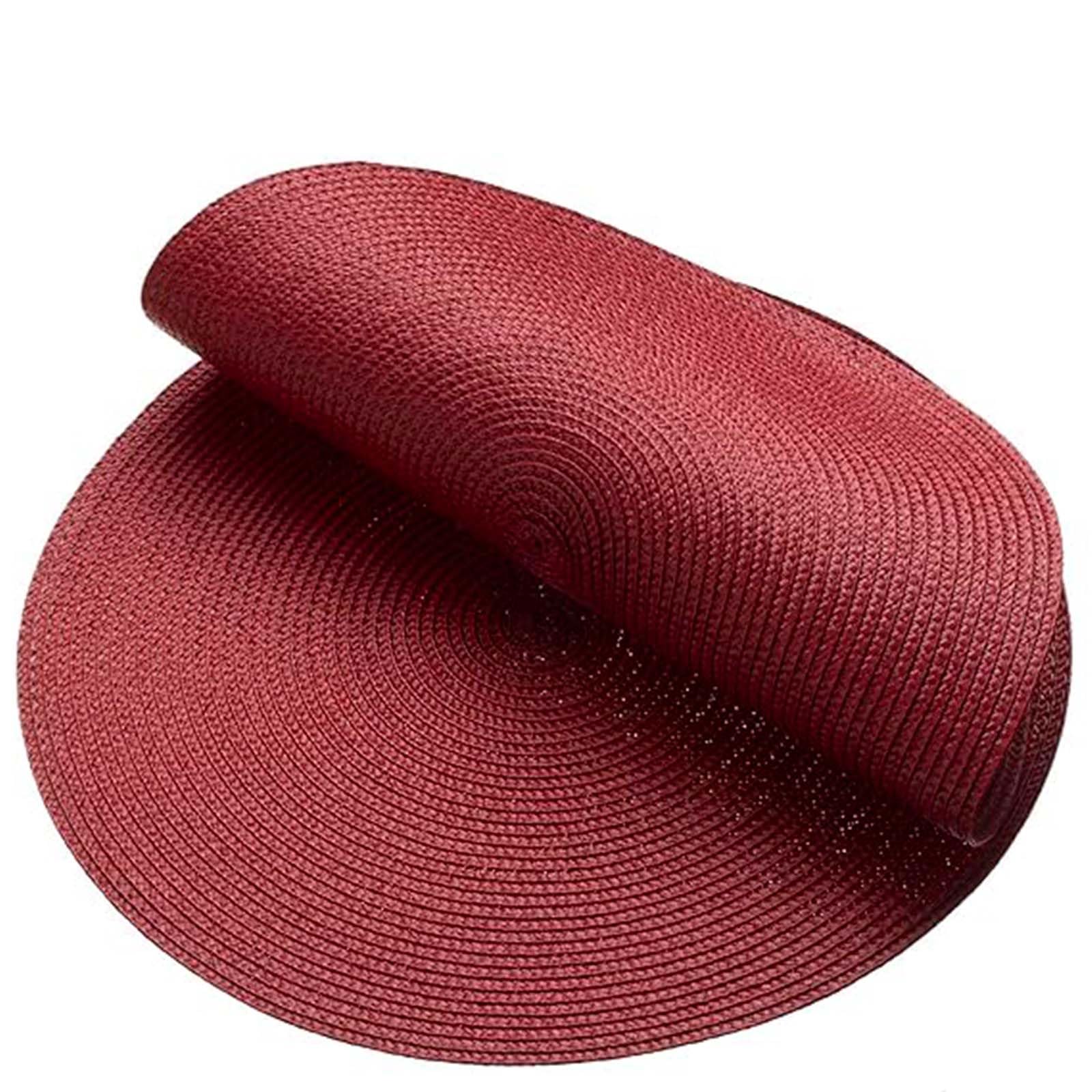 AHHFSMEI 15 Inch Round Braided Placemats Set of 6 - Natural Woven Heat Resistant Table Mats for Dining, Kitchen, and Outdoor Use (Burgundy Red)