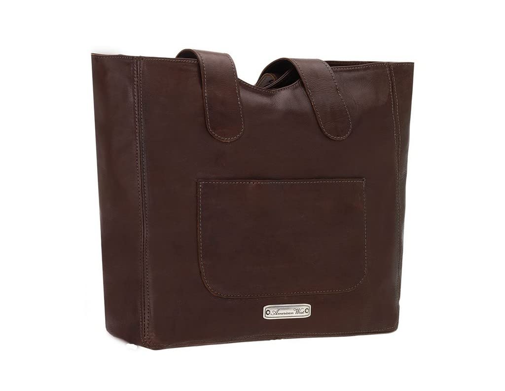 American West Mohave Canyon Small Leather Zip Top Tote Bag - Genuine Brown Leather Handbag for Women - Perfect for Work, Travel & Everyday Use