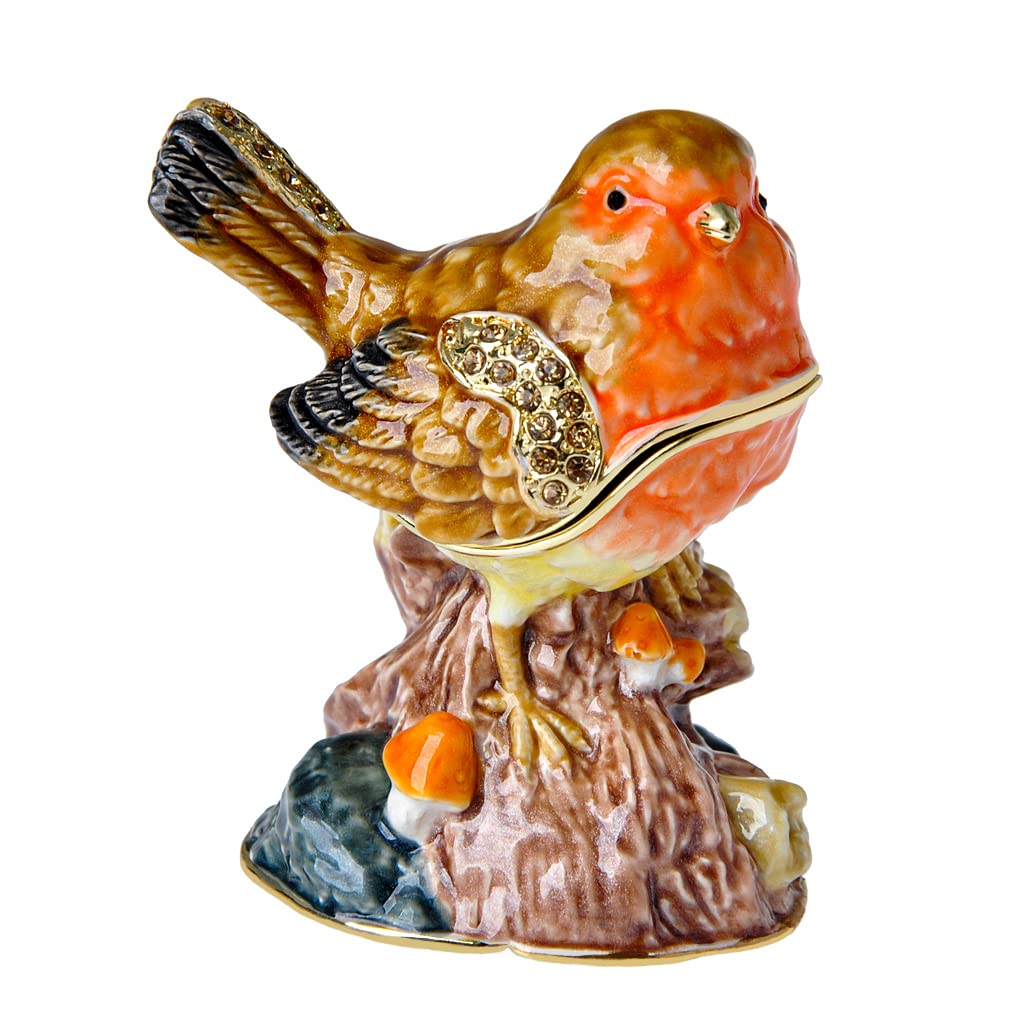 Robin Bird Trinket Box with Golden Enameled Crystal Design - Elegant Jewelry Storage & Home Decor | Perfect Gift for Bird Lovers, Nature Enthusiasts, Weddings & Anniversaries | Great for Displaying on Dressers, Vanities or as a Thoughtful Present