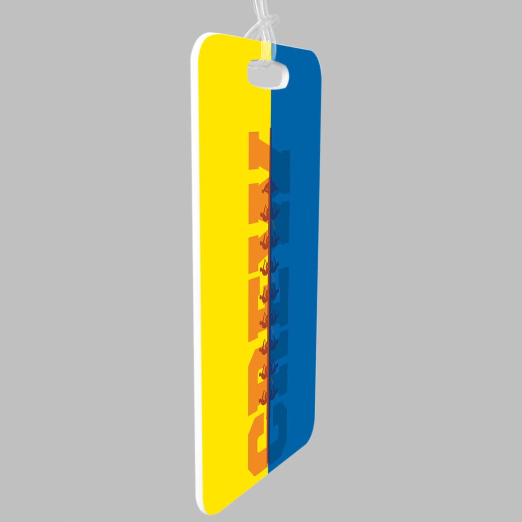 Custom Yellow Small Crew Luggage Tag with Water Reflection Design - Personalized Info on Back - Perfect for Travel, Suitcases & Backpacks