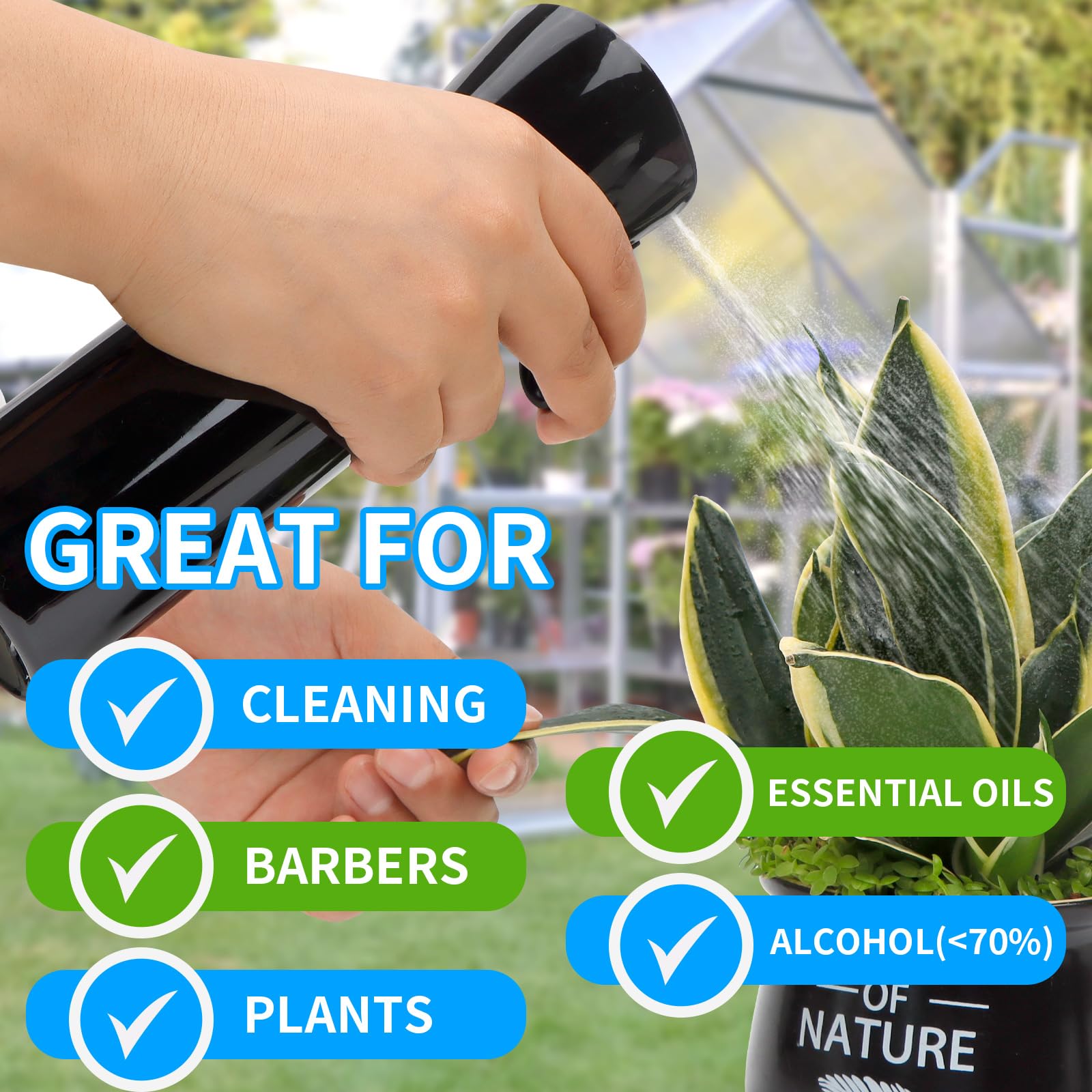 MEIPO Continuous Mist Spray Bottle - 5OZ Reusable Hair Styling & Beauty Water Sprayer for Salon, Plants, Cleaning, Aromatherapy | Perfect for Hairstyling, Plant Care, Home Cleaning & Essential Oil Diffusion (Black, 1 Pack)
