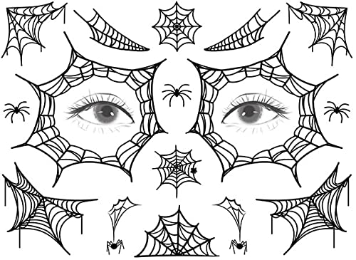 Realistic Spider Face Tattoos - 6-Sheet Spider Web Mask & 3-Sheet Fake Face Spiders Temporary Tattoo Stickers for Halloween, Cosplay, Prank - Perfect for Women, Girls & Kids Costume Makeup