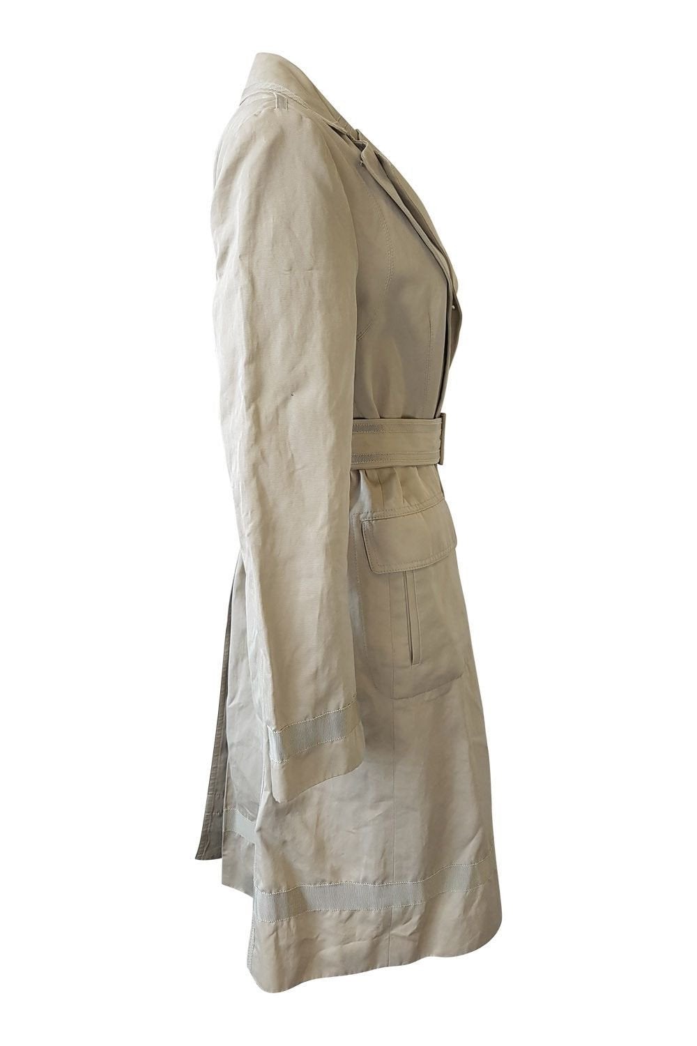 DKNY Cream Cotton Knee Length Belted Trench Coat for Women Size 14 | Classic Fall & Spring Outerwear | Office, Dating & Casual Wear