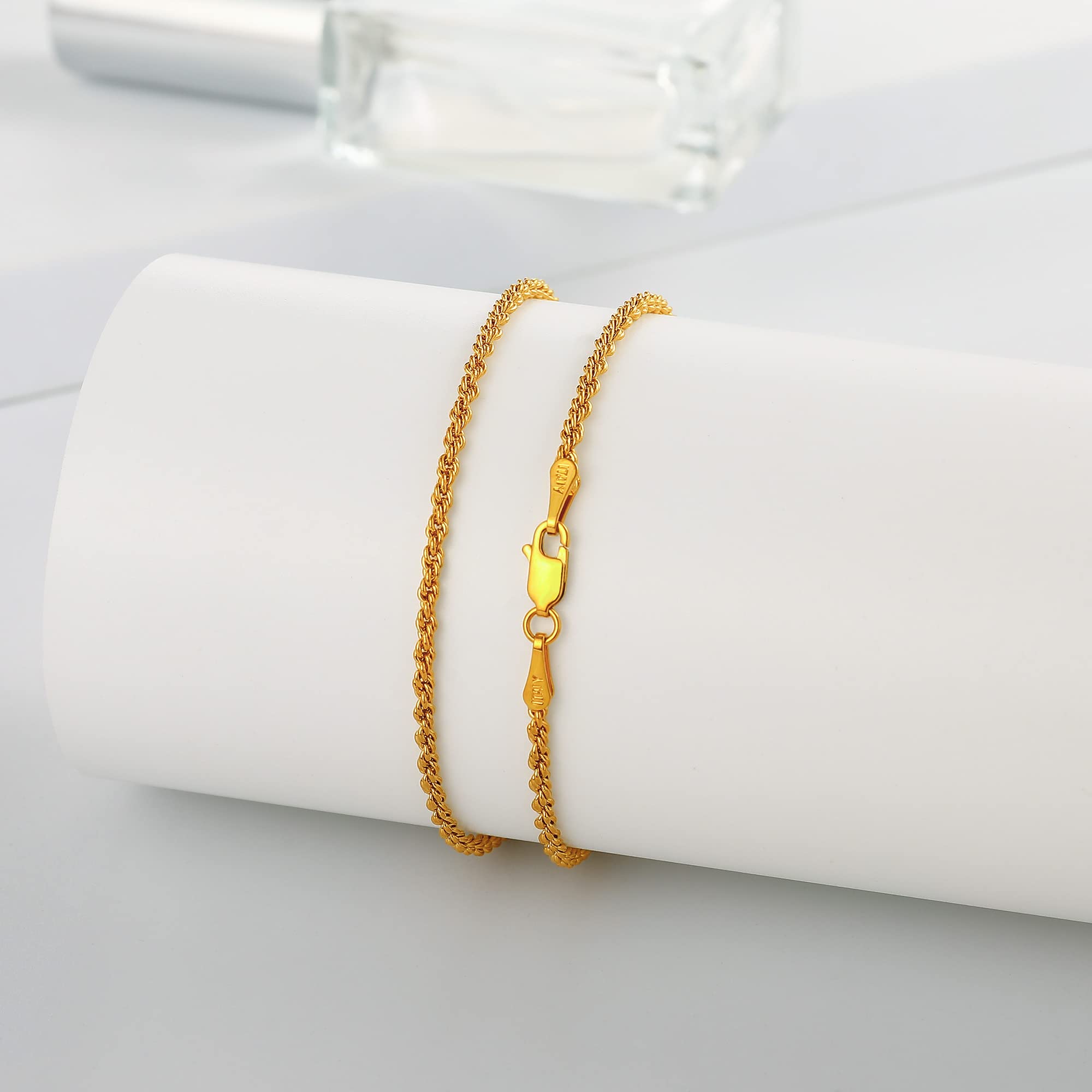BRIJEWNES 925 Sterling Silver Clasp 2mm 2.5mm 3mm Gold & Silver Rope Chain Bracelet for Men & Women - Solid Diamond Cut Rope Chain Jewelry - Perfect for Everyday Wear, Gifts & Special Occasions