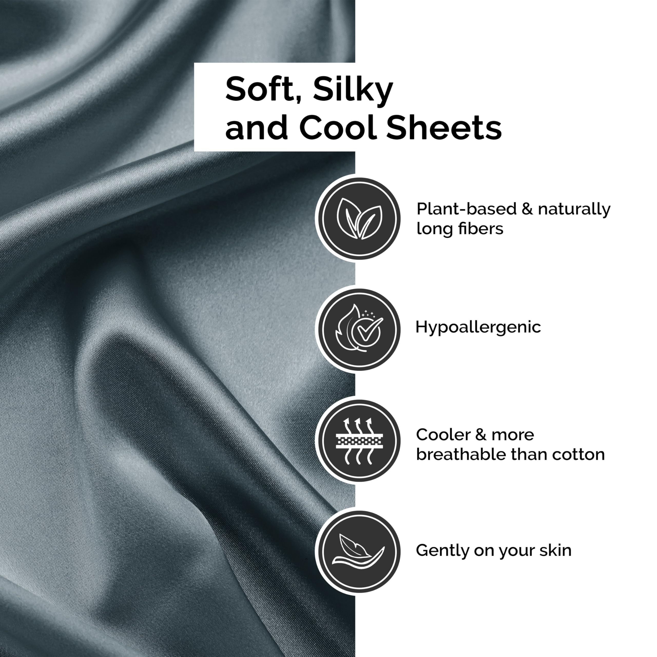 Premium 300-Thread-Count Bamboo Rayon Bed Sheet Set - King Size Charcoal - 1 Deep Pocket Fitted Sheet, 1 Flat Sheet & 2 Pillowcases - Ultra Soft Sateen Weave Luxury Bedding for Hotel-Style Comfort - Perfect for Master Bedrooms, Guest Rooms & Cozy Sleep Retreats
