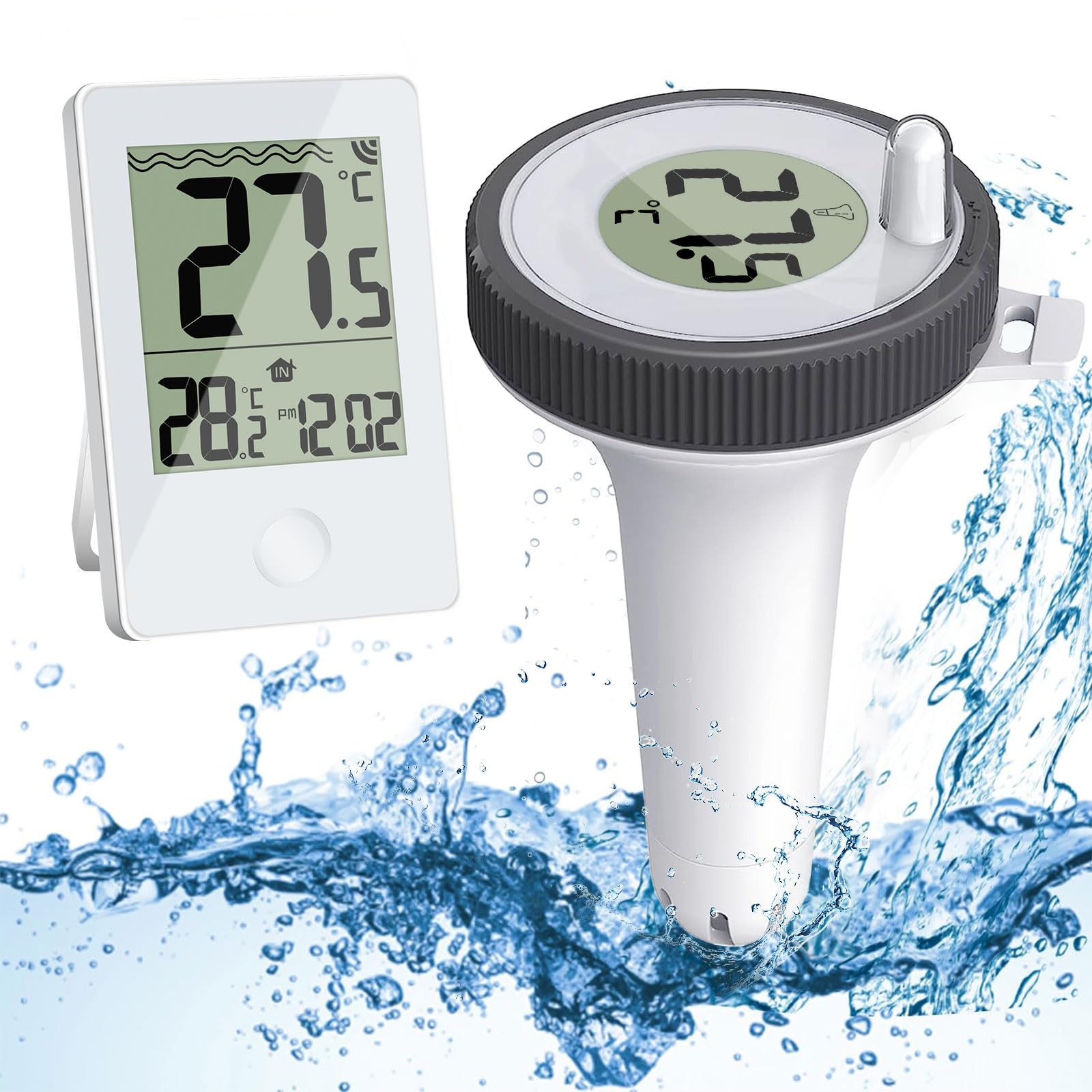 **Wireless Floating Pool Thermometer - Digital Water Thermometer with IPX8 Waterproof, Easy Read Display for Swimming Pools, Hot Tubs, Aquariums & Small Ponds - Indoor/Outdoor Temperature Monitor for Home & Garden Use**