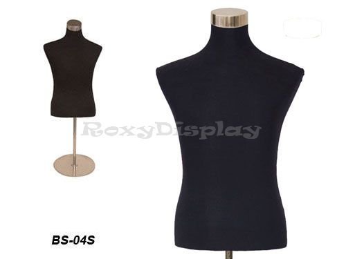 ROXYDISPLAY Male Mannequin Torso with Short Metal Stand - Black Jersey Fabric Display Form for Clothing, Tailoring, and Retail Store Visual Merchandising