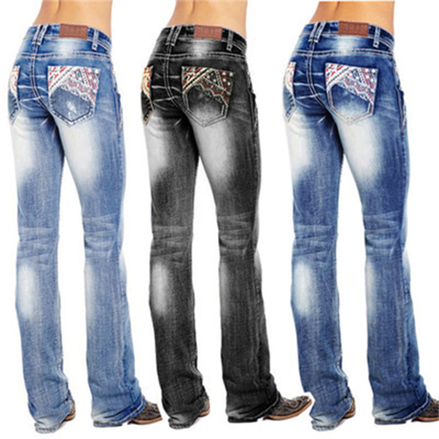 Women's American Flag Stretch Bootcut Jeans - Mid Rise Vintage Washed Denim Pants with Comfortable Stretch (Medium, Dark Blue) | Casual Wear, Patriotic Outfits, Everyday Denim Fashion