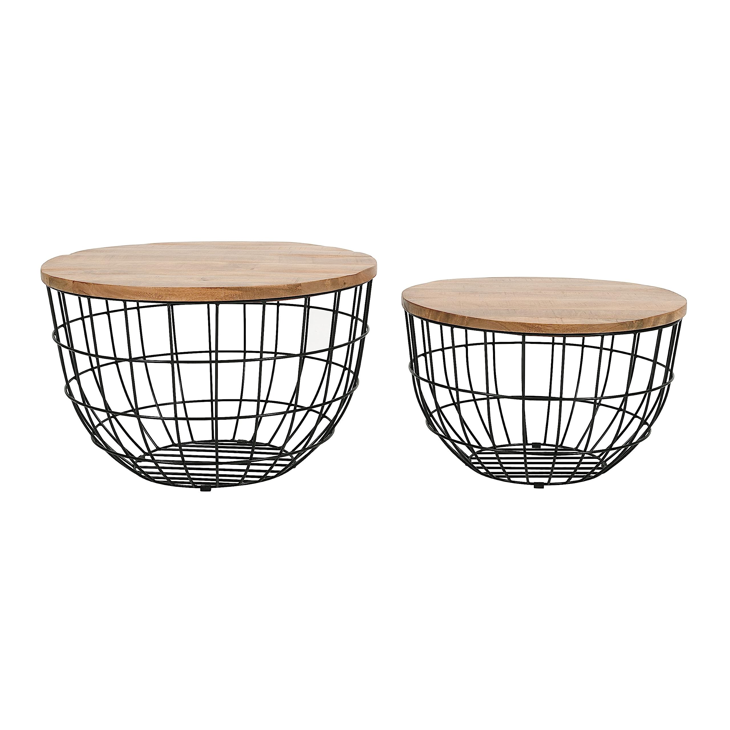 Jofran Rondo Nested Storage Coffee Table Set of 2 - Solid Wood & Metal Basket End Tables, Black - Perfect for Living Room, Office & Small Spaces