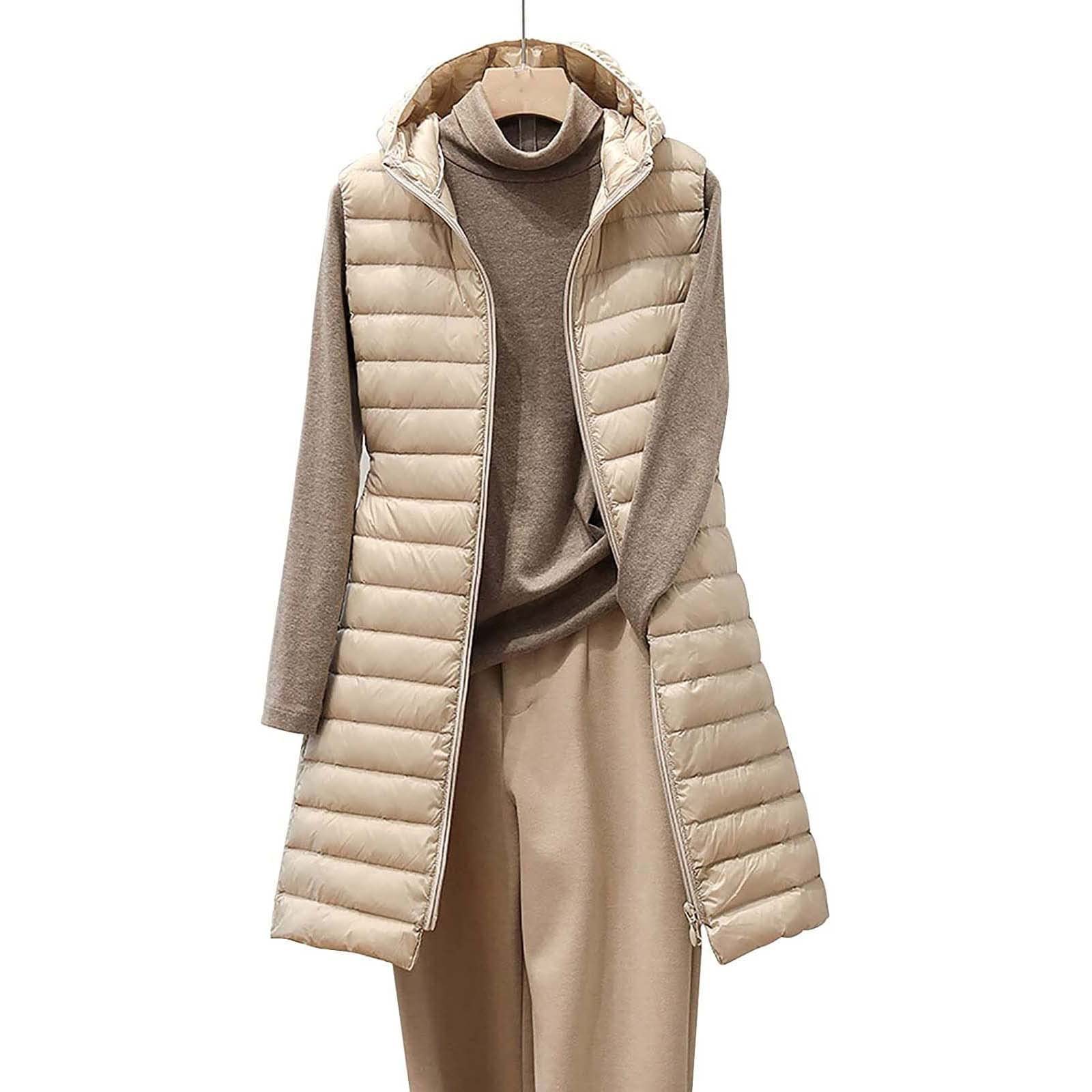 Women's Long Quilted Down Vest with Hood - Warm Winter Coat for Outdoor Activities, Hiking, and Casual Wear