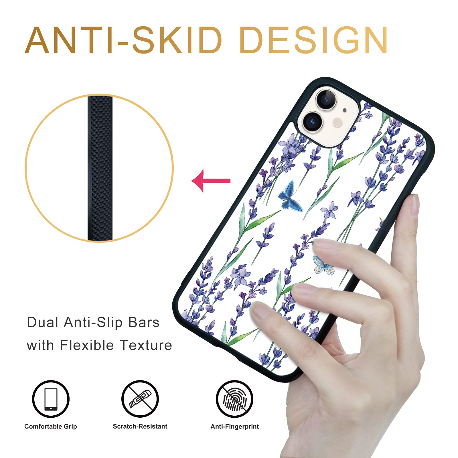 Shockproof Cute Butterfly Lavender Phone Case for iPhone 11 - 6.1 Inch Protective Cover for Women & Girls | Trendy Purple Design | Perfect for Everyday Use, Travel & Gift Giving