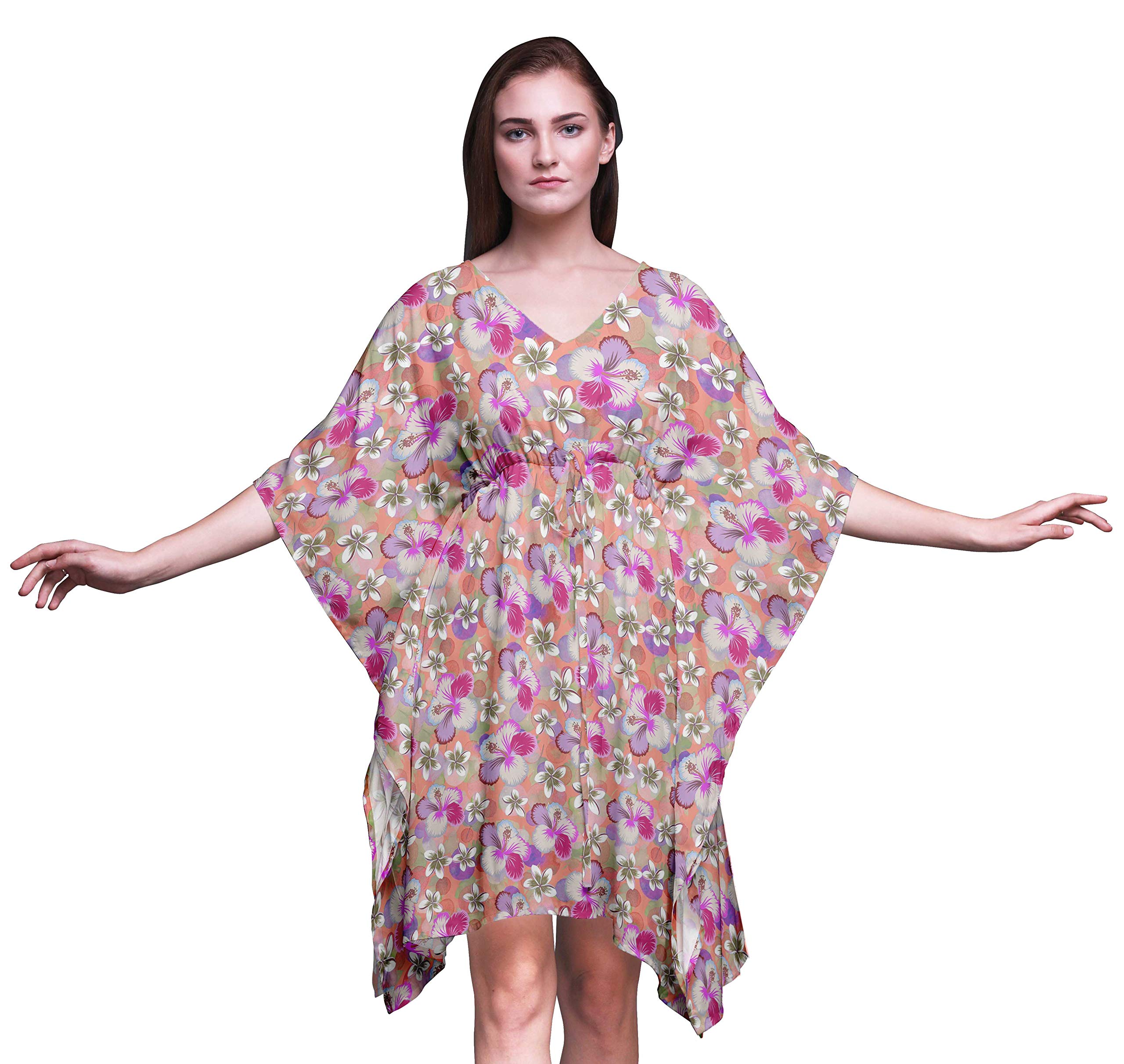 Bimba Women's Short Caftan Midi Dress - Beach Cover Up Swimwear, Summer Boho Kaftan for Poolside, Vacation & Resort Wear