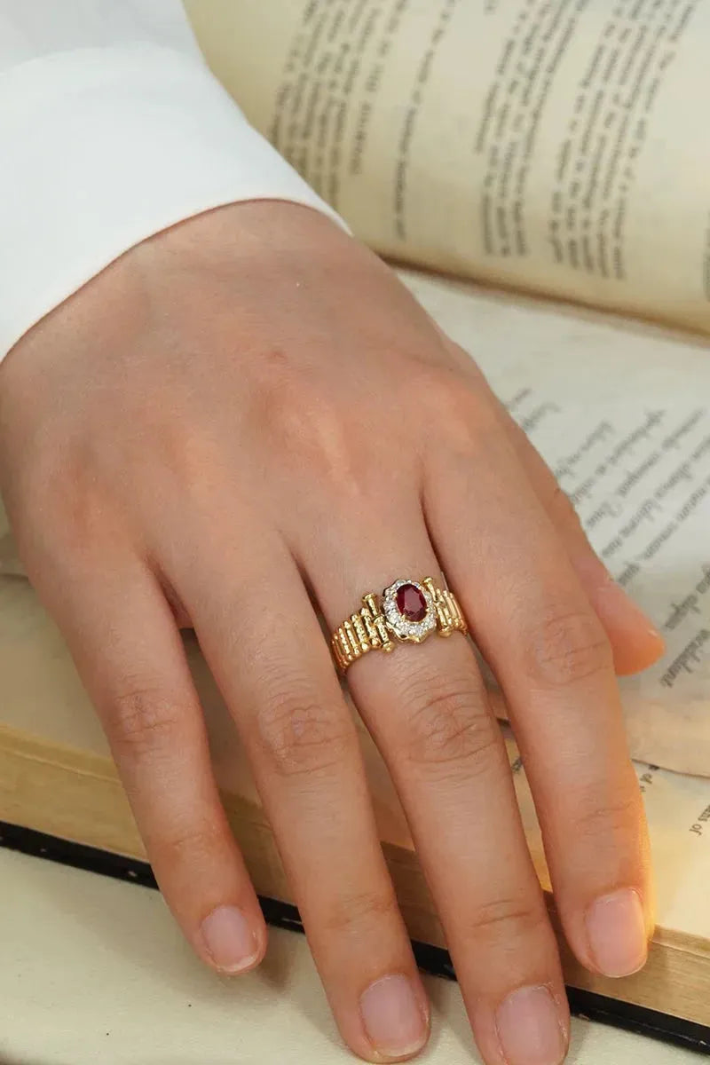 18K Yellow Gold Vintage Diamond & Natural Ruby Ring for Women - Luxury Wedding Jewelry, Anniversary Gift, Engagement Ring, Bridal Party Accessory