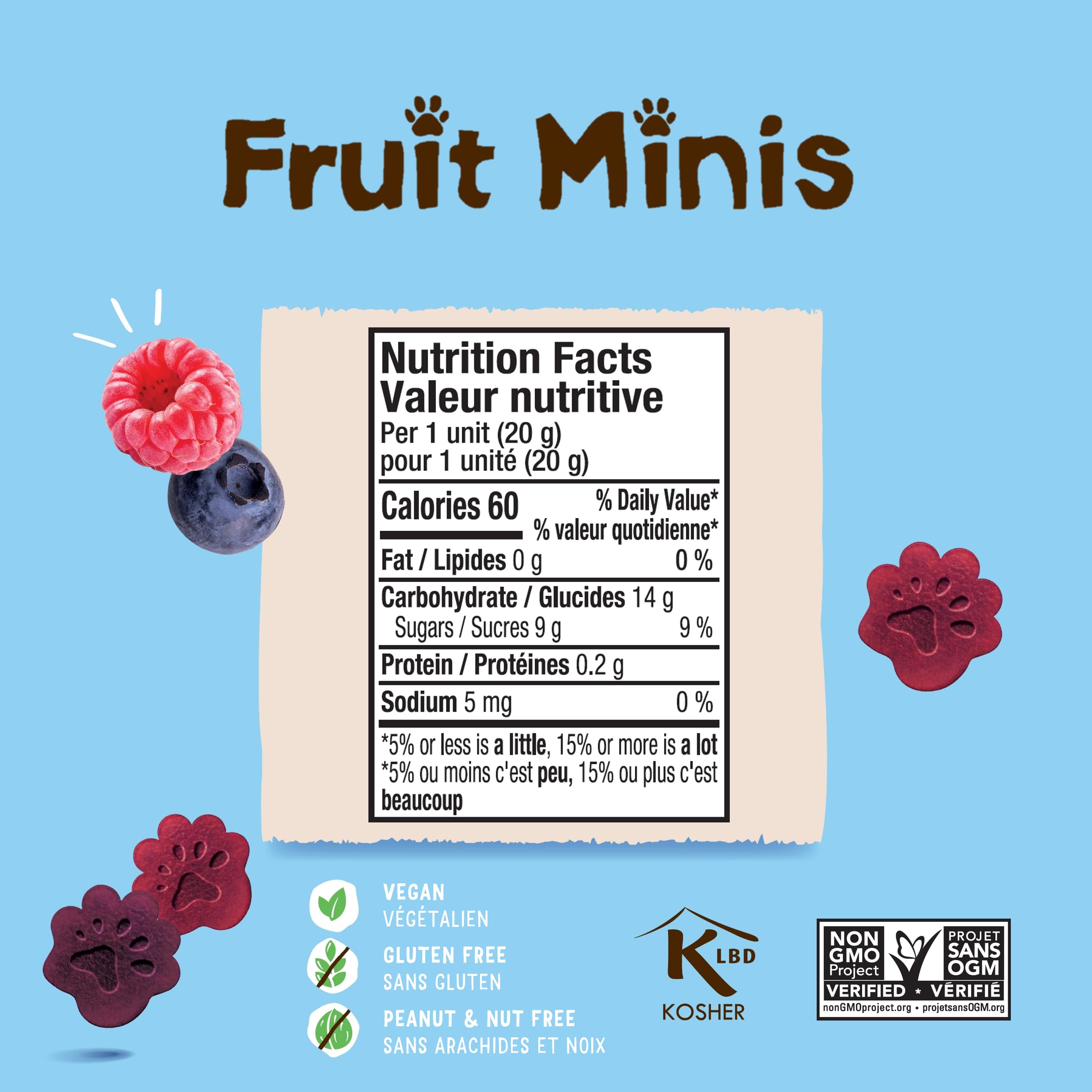 BEAR Real Fruit Snack Minis - Raspberry & Blueberry, No Added Sugar, All Natural, Non-GMO, Gluten Free, Vegan, 0.7oz (18 Pack) | Healthy Bite-Sized Snacks for Kids, Lunch Box, On-The-Go & School Snacks