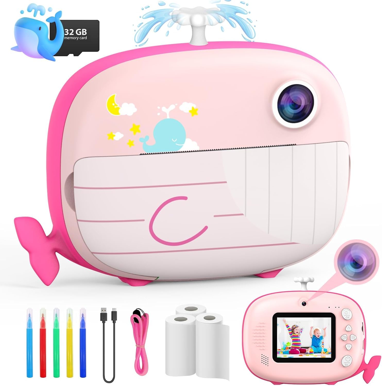 12MP Kids Instant Print Camera - Ink-Free Printing, Selfie Camera for Boys & Girls Ages 3-12 (Pink) | Perfect Birthday Gift & Travel Companion for Kids