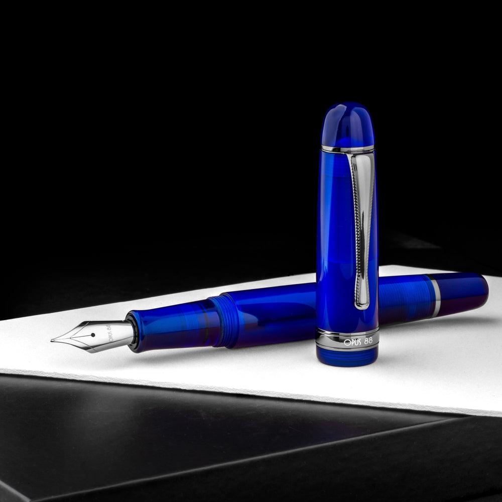Opus 88 Jazz Blue Transparent Fountain Pen - Premium Japanese Eyedropper Fountain Pen with Smooth Nib for Writing, Journaling & Calligraphy - Perfect Gift for Pen Enthusiasts & Professionals