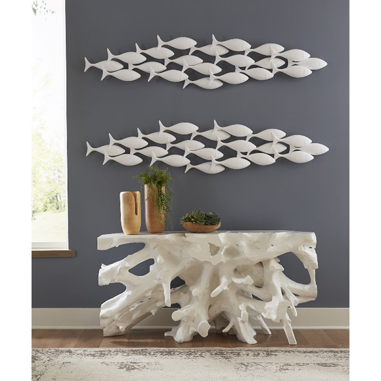 Modern White Console Table with Cast Root Design - Perfect for Entryway, Living Room & Hallway Decor