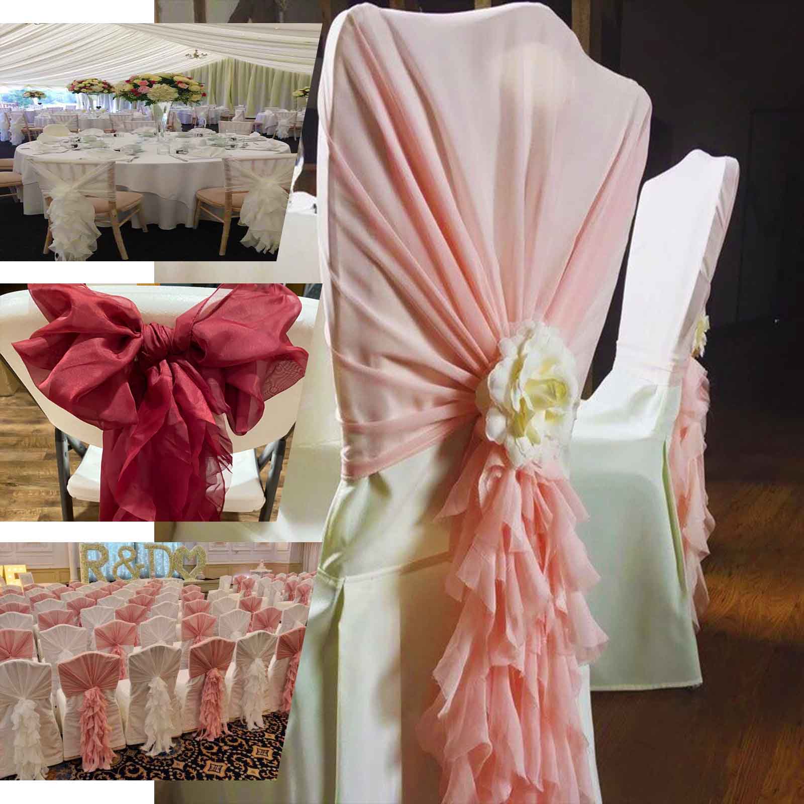 Elegant Chiffon Chair Sashes with Willow Ruffles Design - Terracotta (Rust) Wedding Decor | Perfect for Bridal Showers, Banquets & Party Chair Decoration