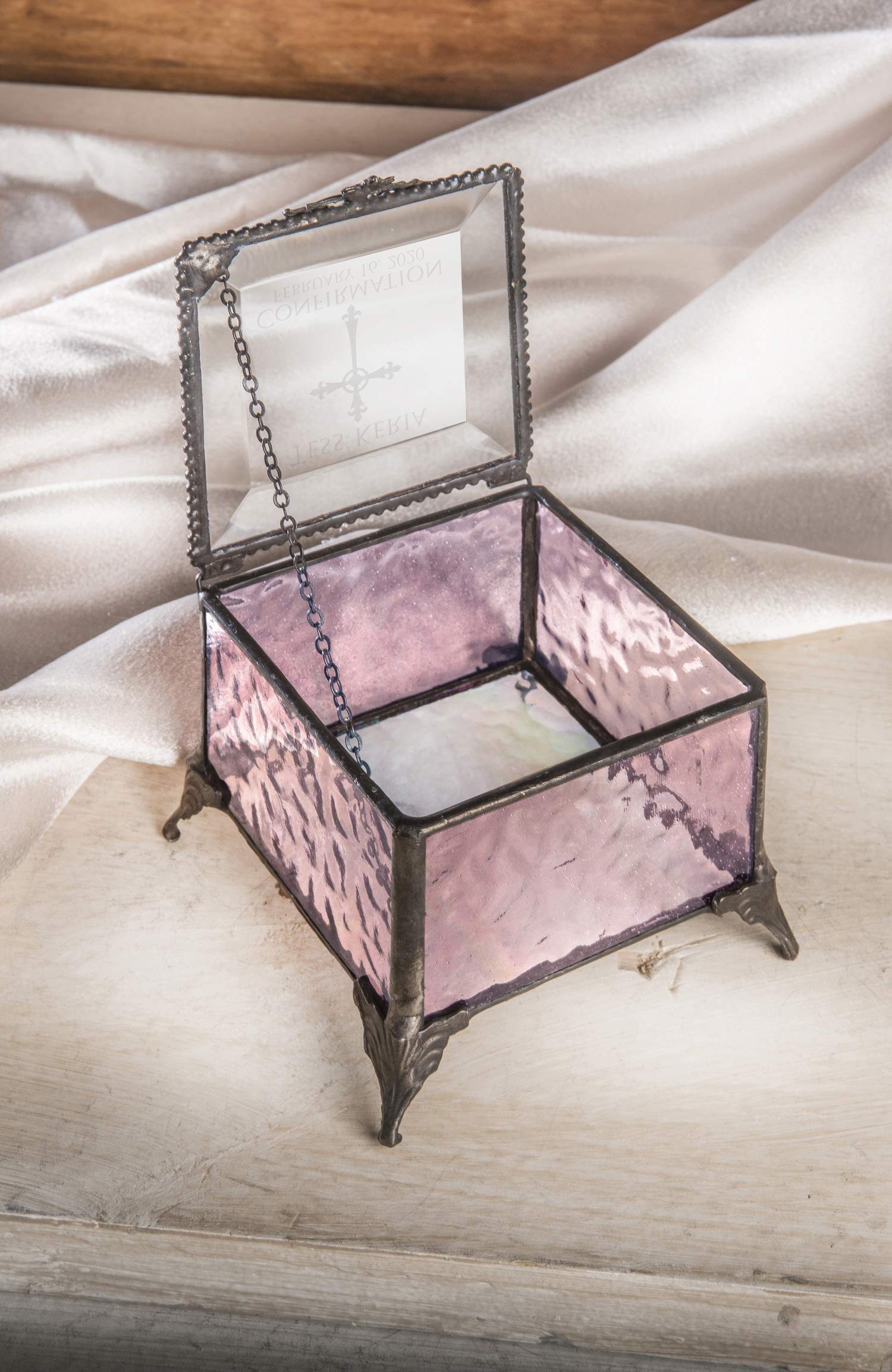 Personalized Engraved Jewelry Keepsake Box for Girls - Stained Glass Confirmation Gift with Custom Name (Pink) - Perfect for Religious Ceremonies, Birthday Presents & Special Occasions