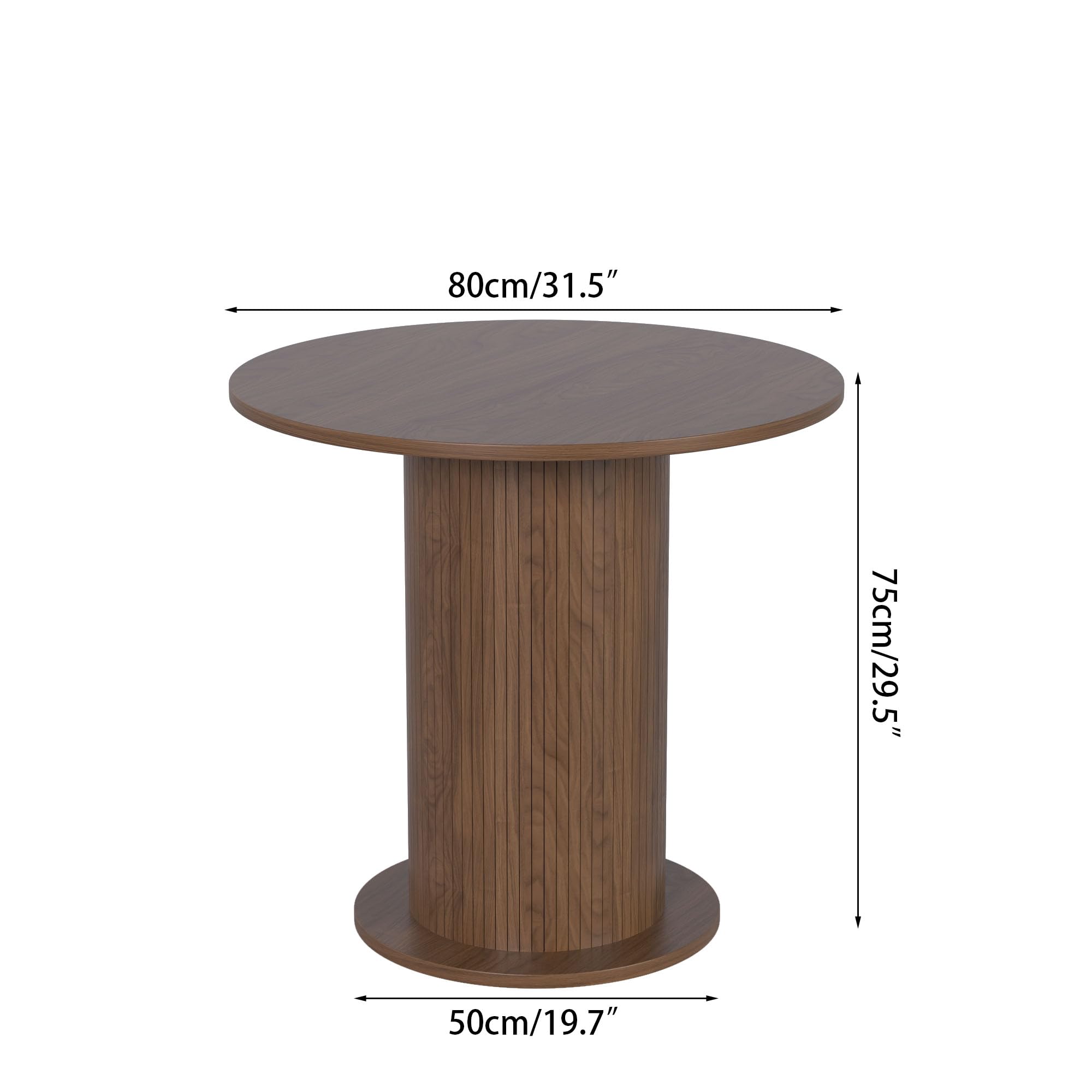31.5 Inch Round Dining Table for 2 - Modern Farmhouse Kitchen Table with Wood Strip Base - Small Circle Dining Table for Kitchen, Living Room, Breakfast Nook (Walnut Finish) - Perfect for Small Spaces, Apartments & Cozy Dining Areas