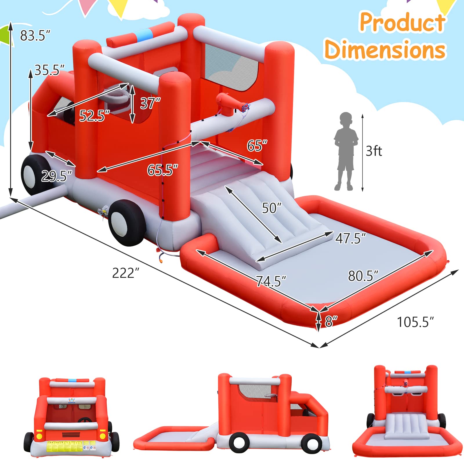 **BOUNTECH Inflatable Water Bounce House - Fire Truck Water Park Bouncy Castle with Slide & Splash Pool, Wet & Dry Combo for Kids Outdoor Play - Perfect for Backyard Birthday Parties, Summer Fun, Boys & Girls Ages 3-12**    *(Use Case: Ideal for backyard parties, summer gatherings, kids' outdoor play, and birthday celebrations!)*