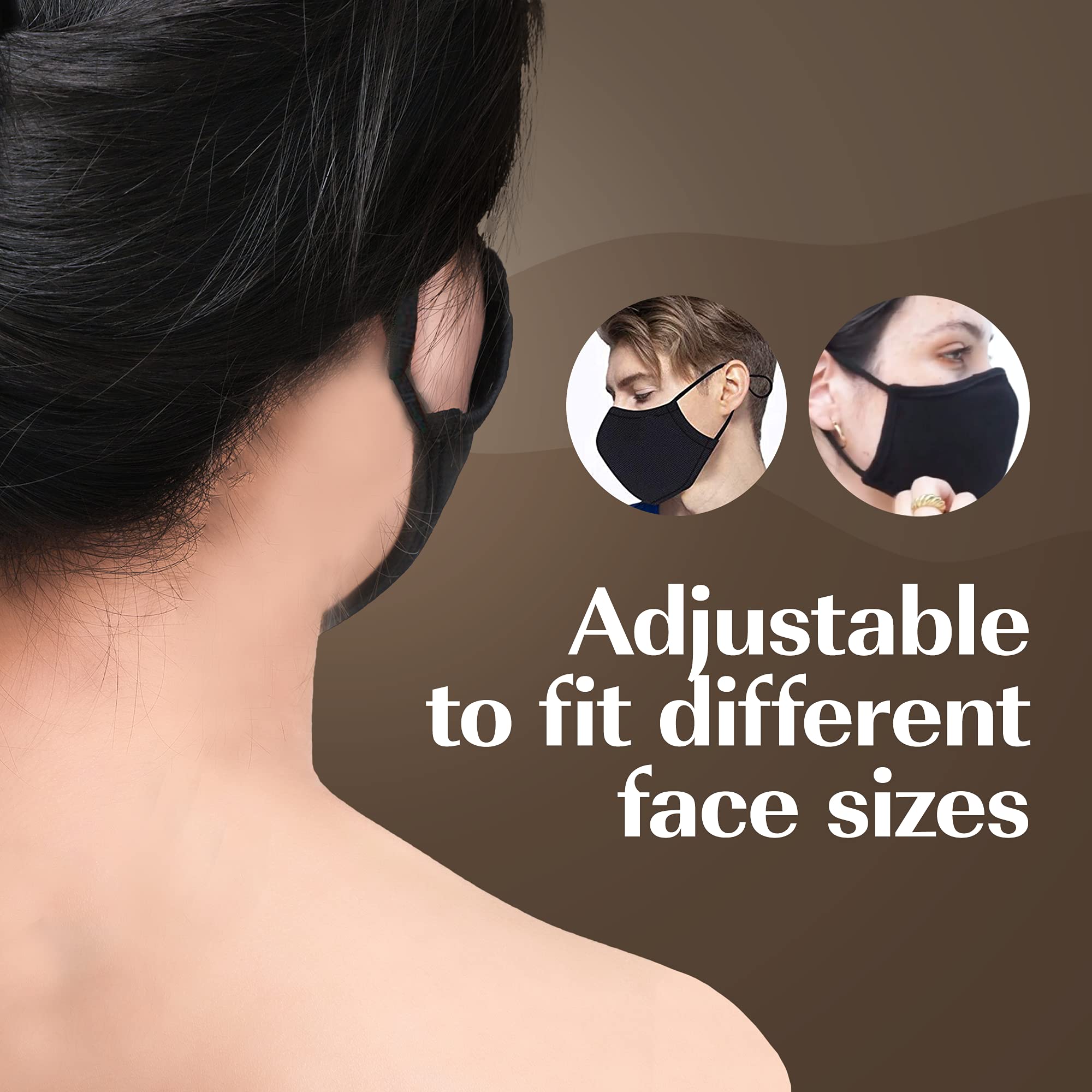 Reusable 3-Layer Black Face Mask - Washable & Adjustable for Adults & Kids - Perfect for School & Travel