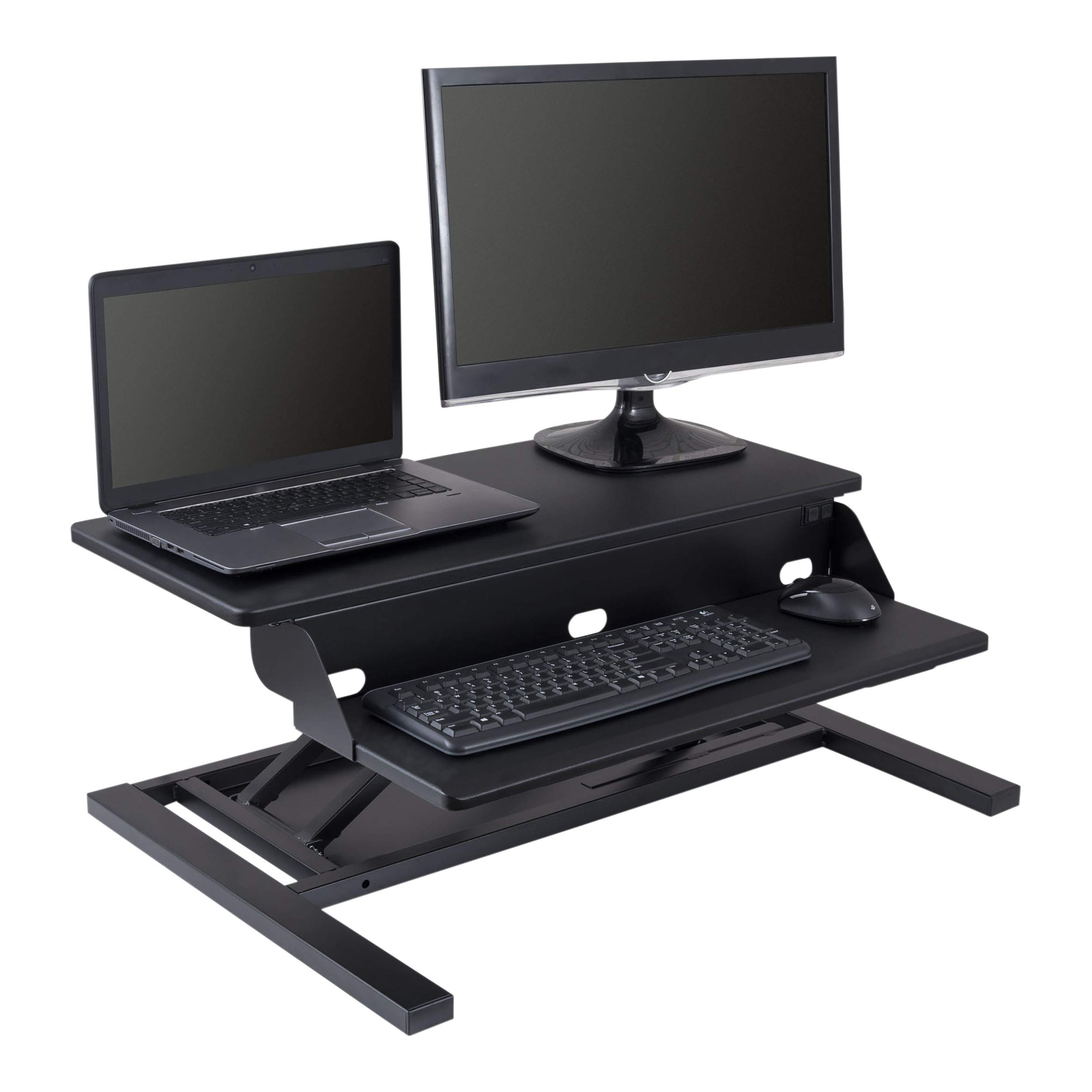 Power Pro Electric Adjustable Height Standing Desk Converter - 2 Tier Ergonomic Sit Stand Desk Riser (32