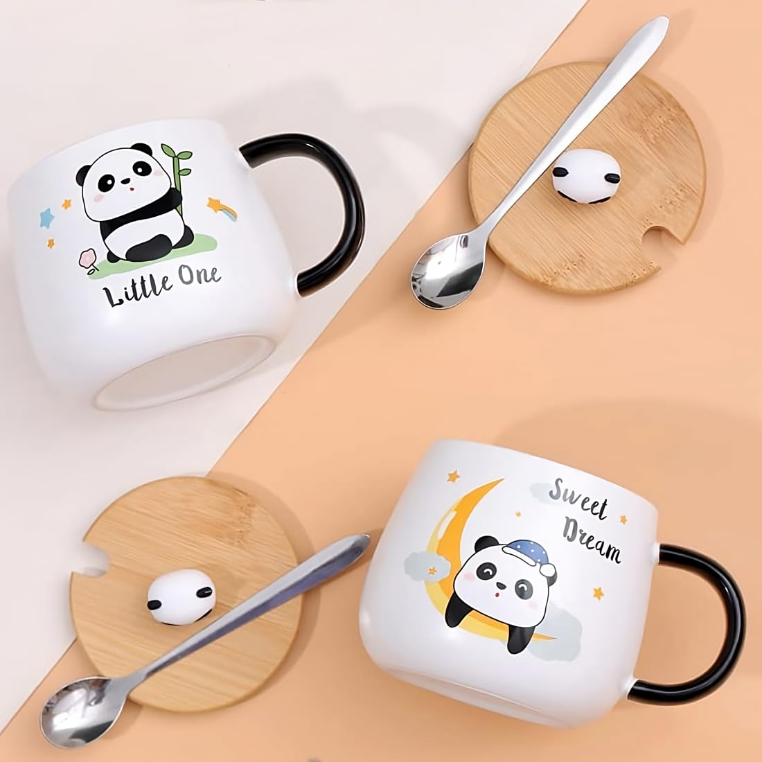 BonZeal 400ml Ceramic Panda Mug with Lid & Spoon - Cute Tea Coffee Cup for Girls, Kids, Panda Lovers - Perfect Birthday Gift for Daughter, Son, Sister & Friends (Ideal for Home, Office, School Use)