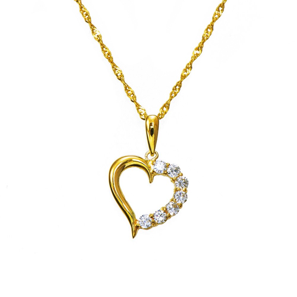 10K Yellow Gold 7-Stone Heart Cubic Zirconia (CZ) Necklace for Women - Elegant Dainty Heart Pendant Jewelry Gift for Valentine's Day, Anniversary & Special Occasions