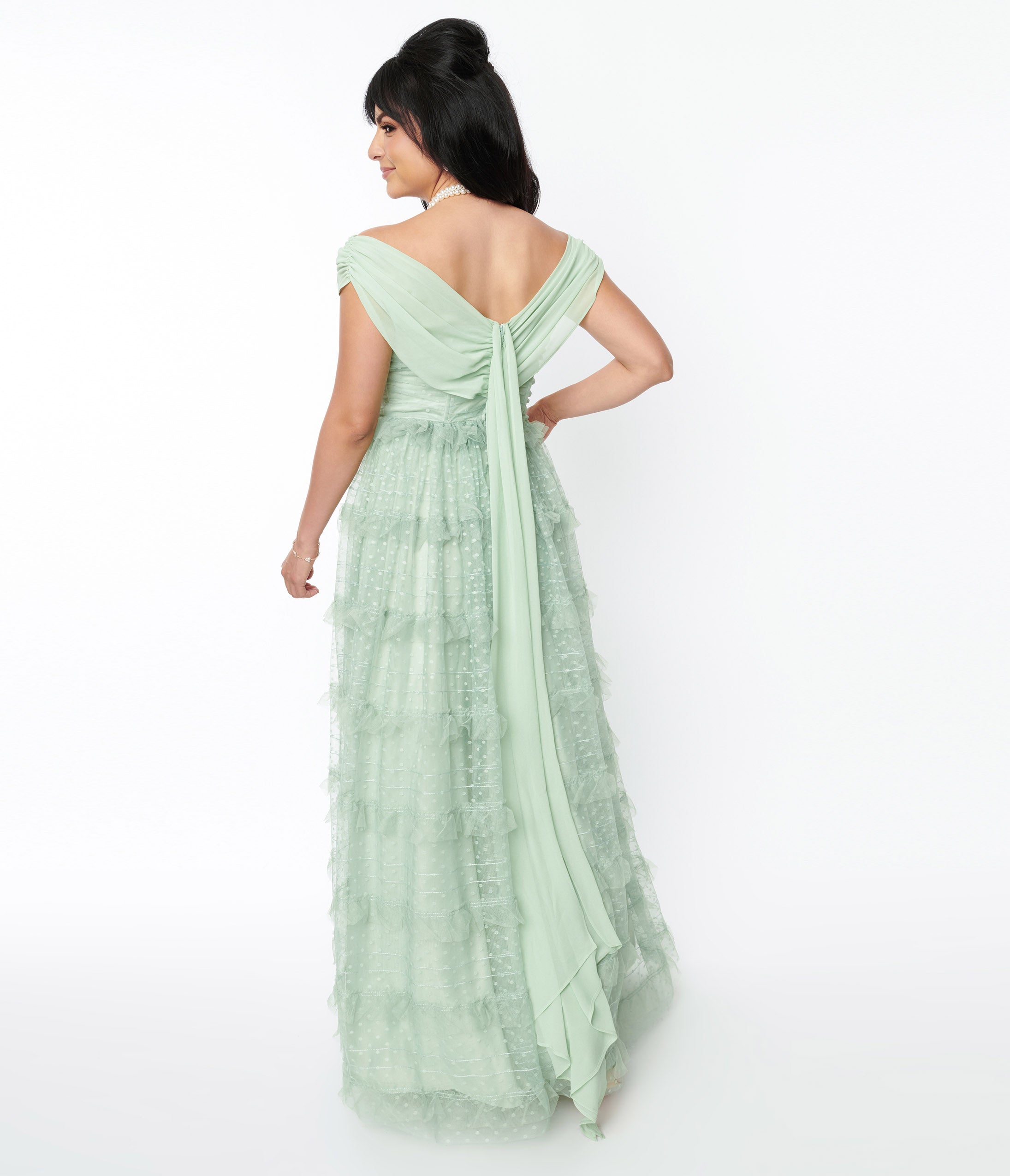 Vintage 1950s Mint Green Polka Dot Off-Shoulder Cocktail Dress - Retro Swing Dress for Parties, Weddings & Special Occasions