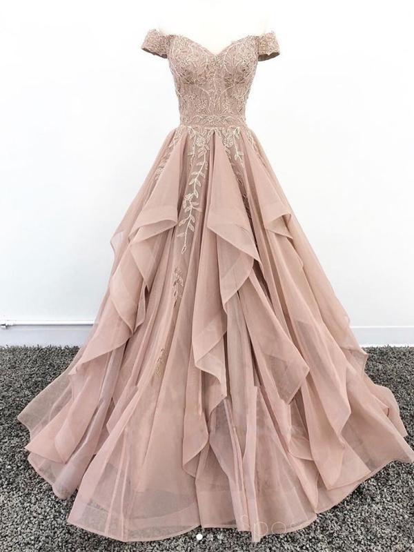 Elegant Off Shoulder Dusty Champagne Lace Long Evening Prom Dress for Women - Perfect for Formal Parties, Homecoming & Special Occasions