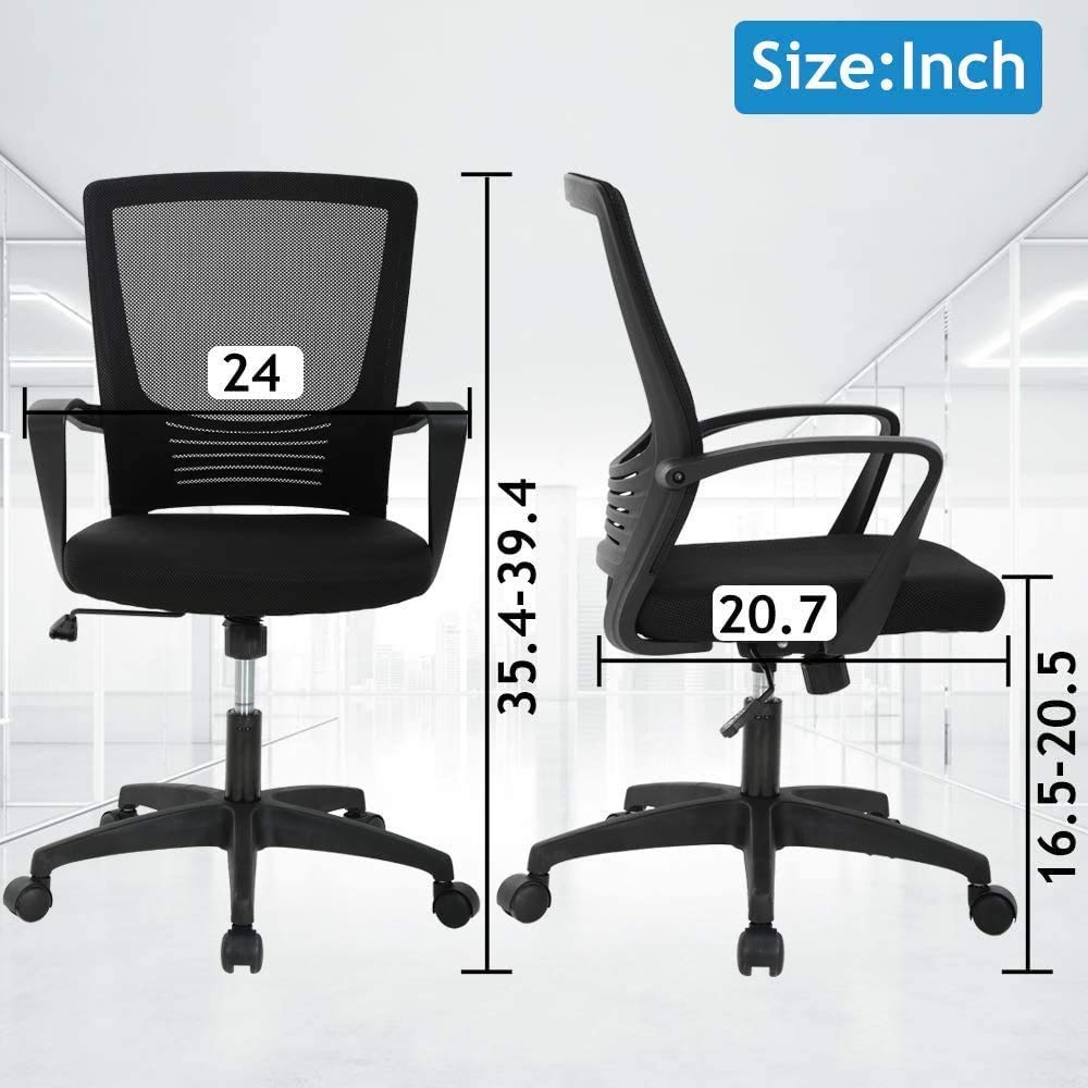 Ergonomic Office Chair with Adjustable Lumbar Support - Mesh Back Computer Desk Chair with Armrests - Swivel Task Chair for Home Office & Study - Comfortable Executive Chair for Long Work Sessions (Black)