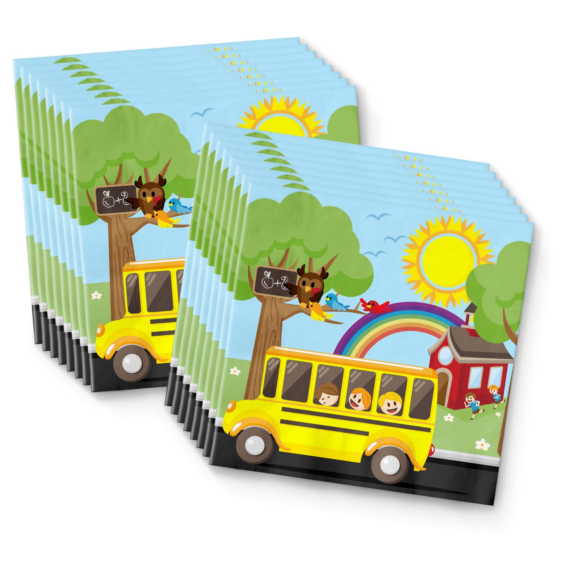 School Bus Themed Birthday Party Supplies Set - 16-Piece Tableware Kit with Plates, Napkins & Cups for Kids' Birthday Celebrations & School Bus Decorations