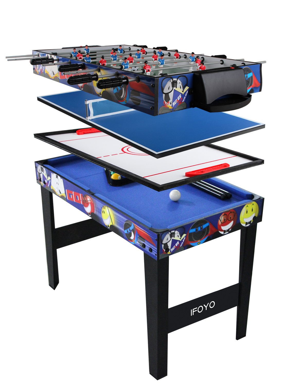 IFOYO 4-in-1 Multi Game Table for Kids - Soccer Foosball, Air Hockey, Pool & Table Tennis Combo | Perfect for Playroom, Game Room & Family Entertainment