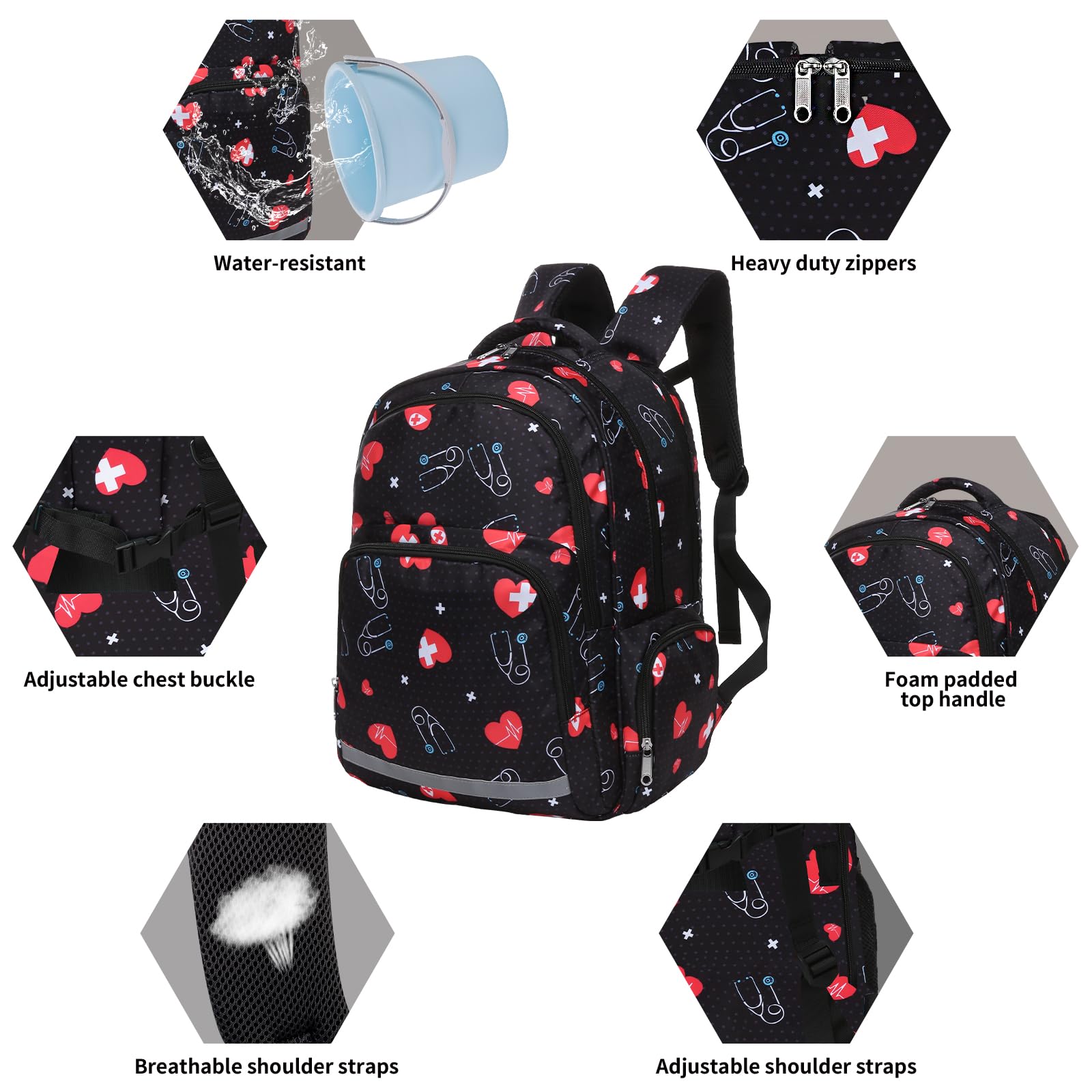 Gatycallaty Nurse Backpack for Women - Waterproof Laptop Backpack for Nursing Students, CNAs & Medical Professionals - Perfect for Hospital, College & Commuting (Heart) - Ideal for Clinical Rotations, Work Shifts & Travel Essentials