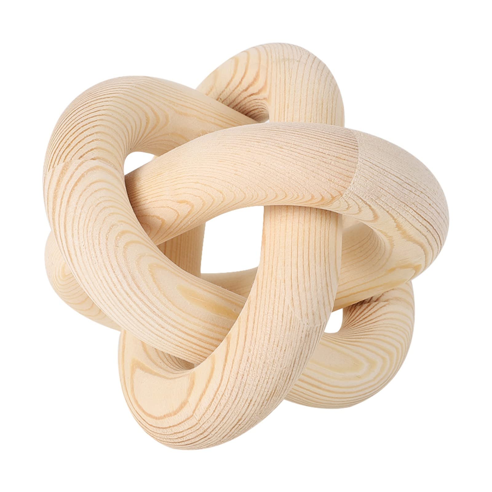 Hand Carved Wood Chain Link Decor - 3-Link Wood Knot Decorative Object, Boho Wood Bead Garland for Modern Farmhouse & Country Living Room, Bedroom, Entryway Shelf - Perfect for Coffee Table, Wall Hanging, and Wedding Decor