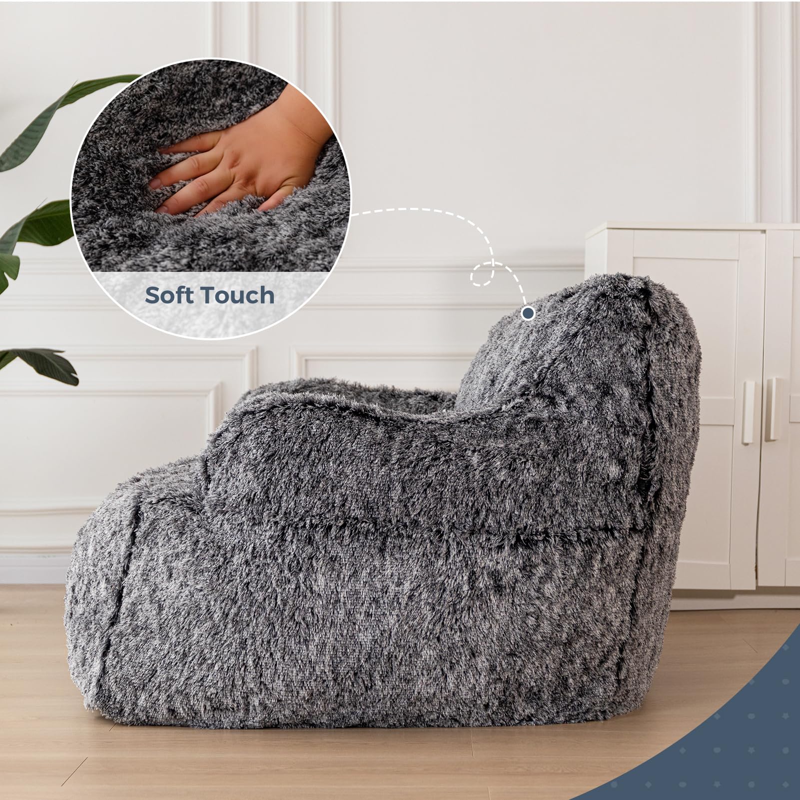 MAXYOYO Giant Bean Bag Chair - Ultra Soft Faux Fur Oversized Bean Bag Couch for Adults & Teens - Black - Perfect for Living Room, Bedroom, Dorm or Game Room Relaxation