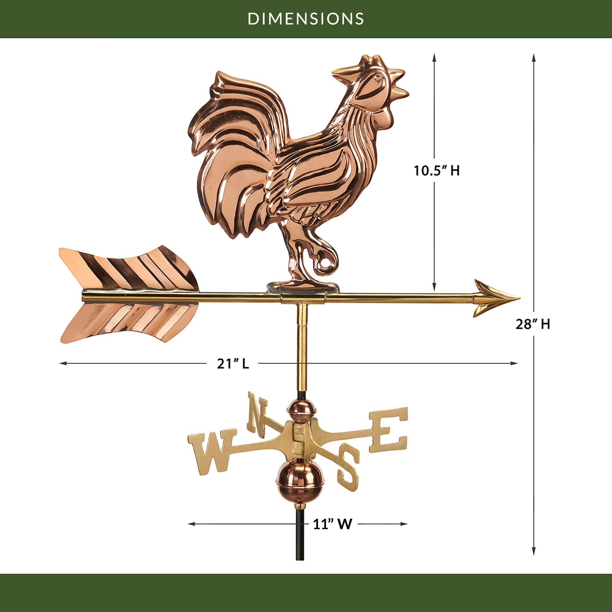 Rooster Cottage Weathervane - Handcrafted Copper Rooster Weather Vane for Garden, Barn & Roof Decor | Perfect for Farmhouse, Cottage & Countryside Outdoor Decor