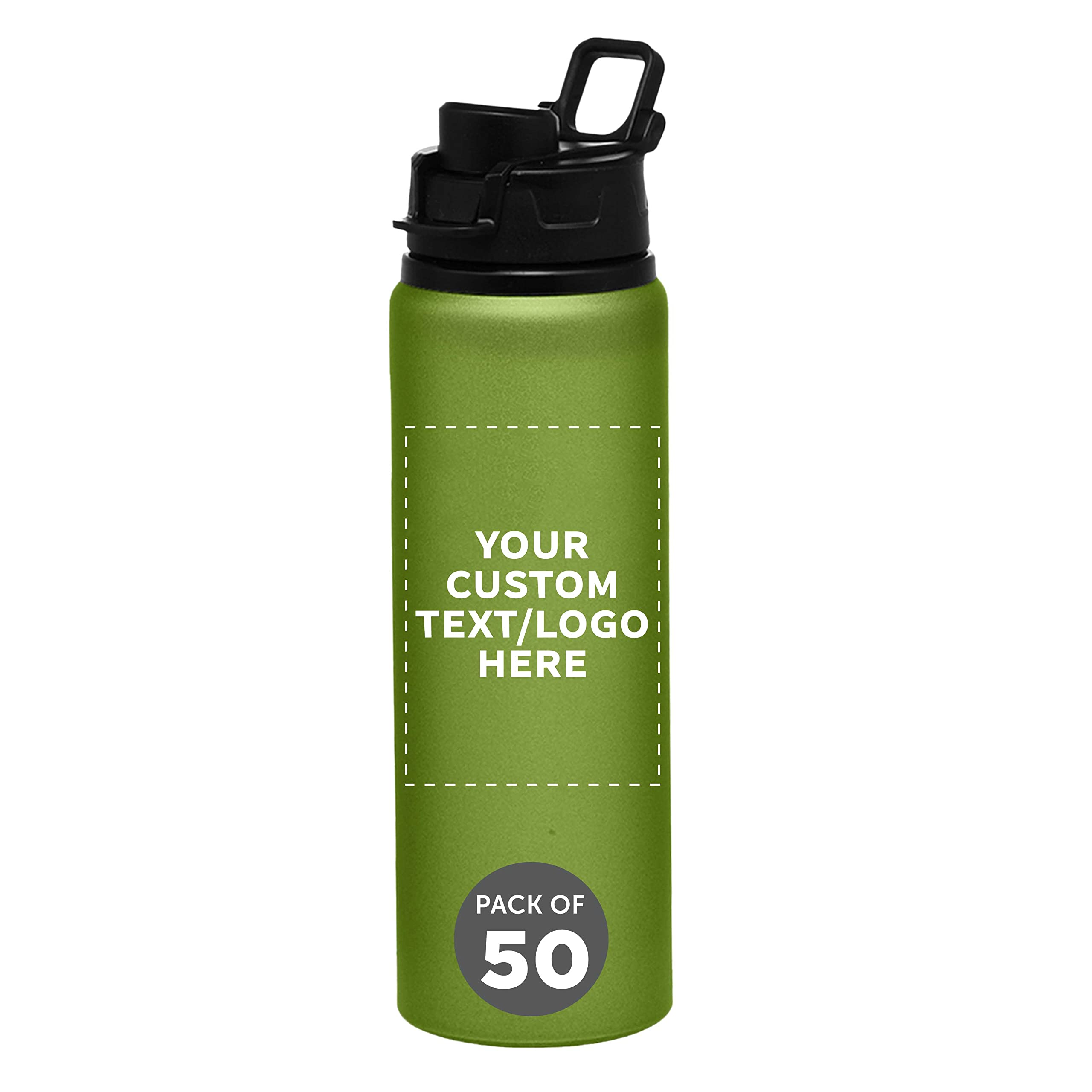 Custom 25oz Aluminum Water Bottles with Snap Lids - Bulk Pack of 50 Personalized Reusable Drinkware - Eco-Friendly Gym, Hiking, Cycling & School Accessories - Ideal for Sports, Outdoor Activities & Corporate Gifts - Green