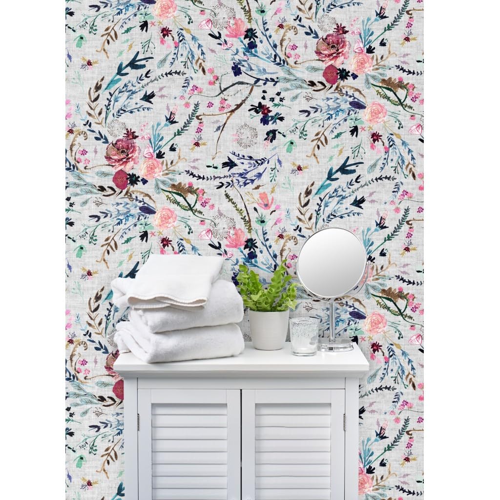 Commercial Grade Wallpaper Swatch - Fable Floral Grey Romantic Textured Meadow Wildflower Traditional Wallpaper by Spoonflower | Perfect for Bedroom, Living Room & Office Decor