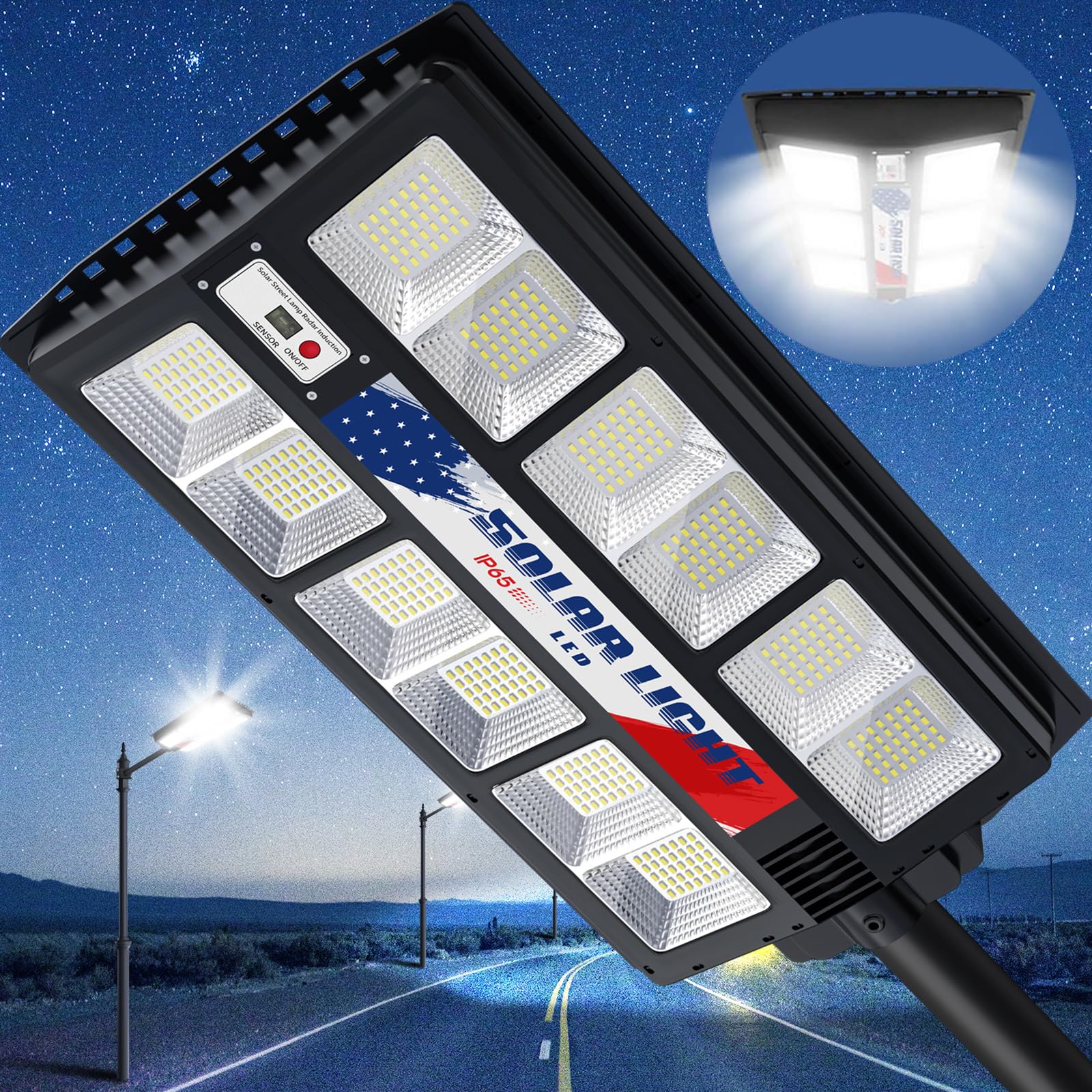 3600W Solar Street Lights Outdoor Waterproof - 6500K 80000LM LED Solar Parking Lot Lights with Dusk to Dawn Sensor, Wide Angle Motion Detection & Remote Control for Yard, Path, Driveway, Garden, and Parking Area Lighting