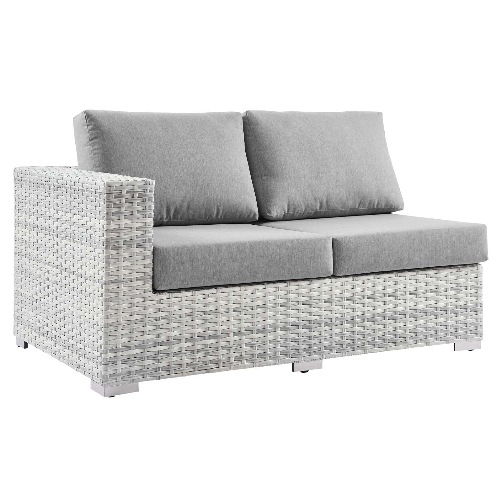 Modern Grey Rattan Wicker Lounge Loveseat Sofa for Outdoor Patio, Balcony, Cafe, Bistro, and Garden Relaxation