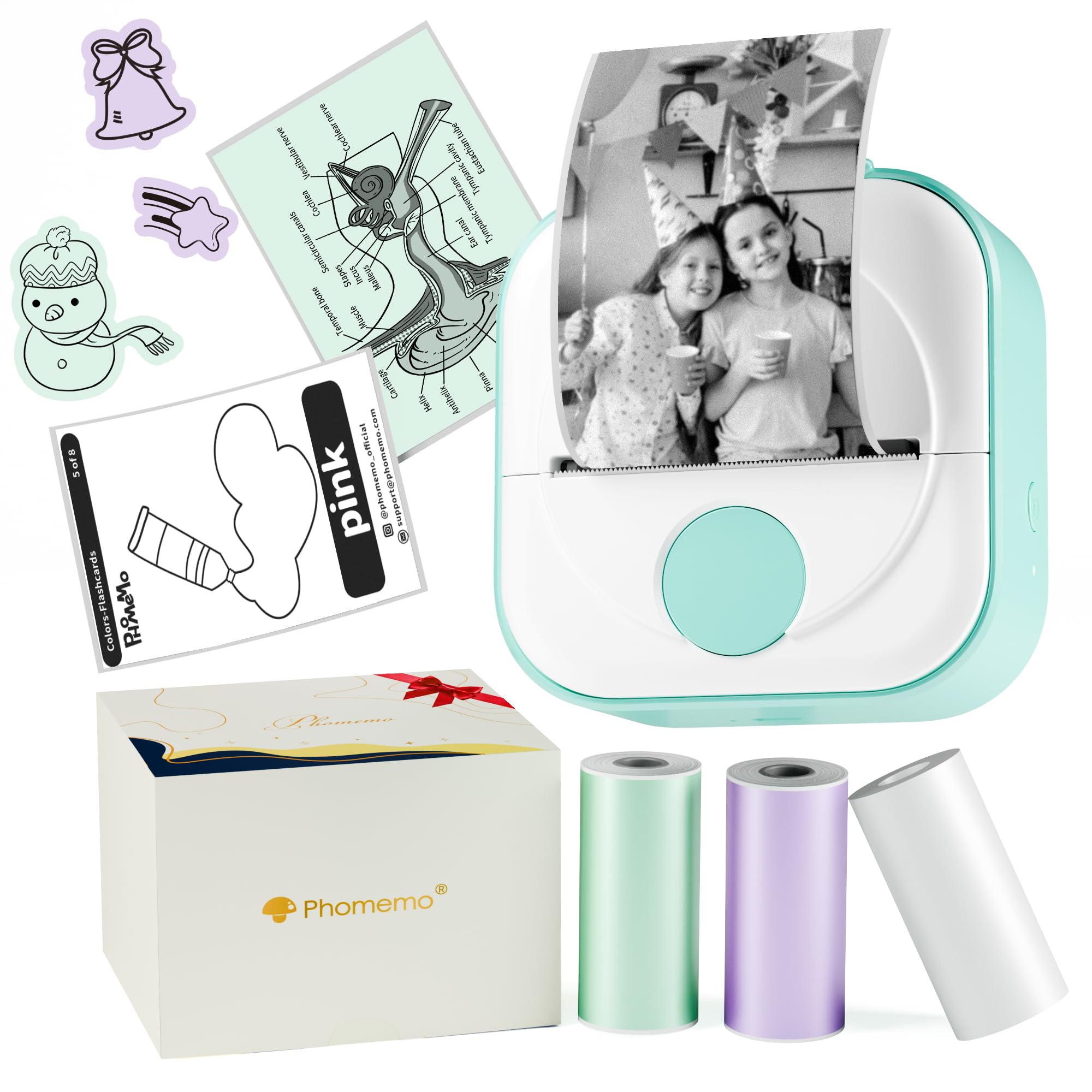 Phomemo Q02 Mini Bluetooth Thermal Sticker Printer - Portable Label Maker with 3 Rolls Paper for DIY Crafts, Study Notes, Office Memos, Planner Stickers & Gift Tags | Perfect for Students, Teachers & Office Use