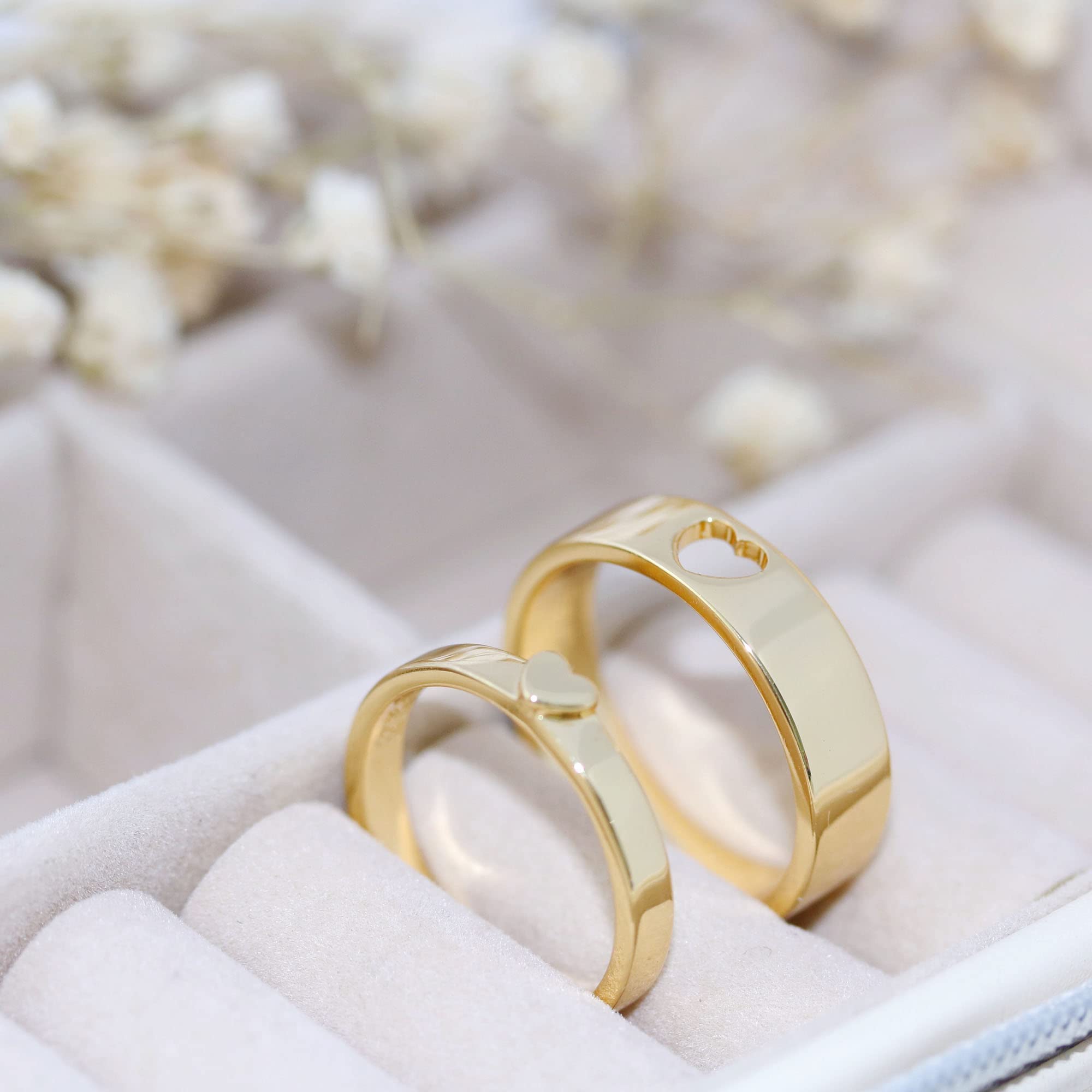 Personalized 925 Sterling Silver Couple Rings - Custom Heart Promise & Matching Wedding Bands for Him & Her | Romantic Engagement, Anniversary Gift for Couples | Perfect for Proposals, Vows & Special Occasions